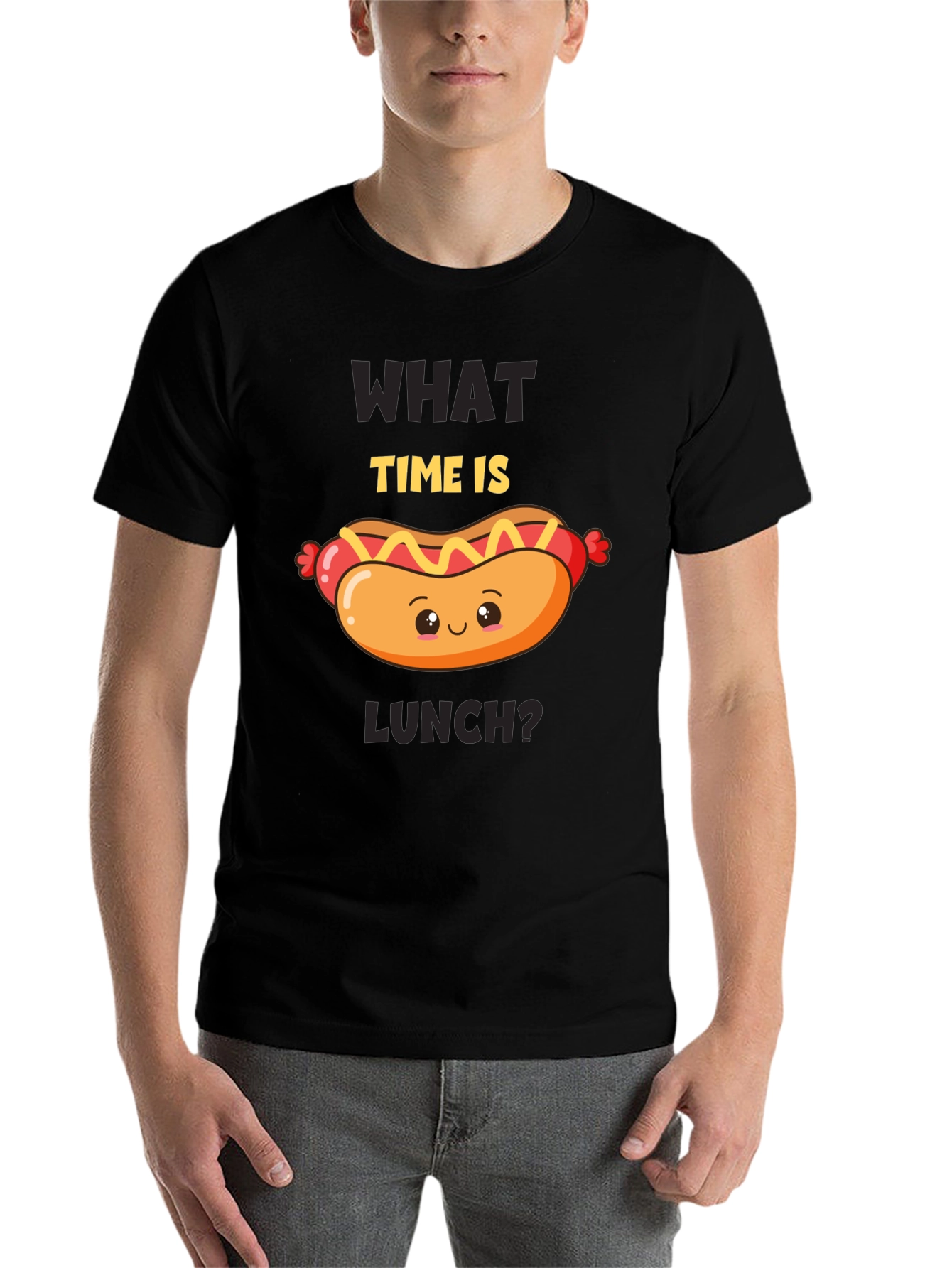Black Funny Hot Dog T-Shirt - What Time Is Lunch? view 7