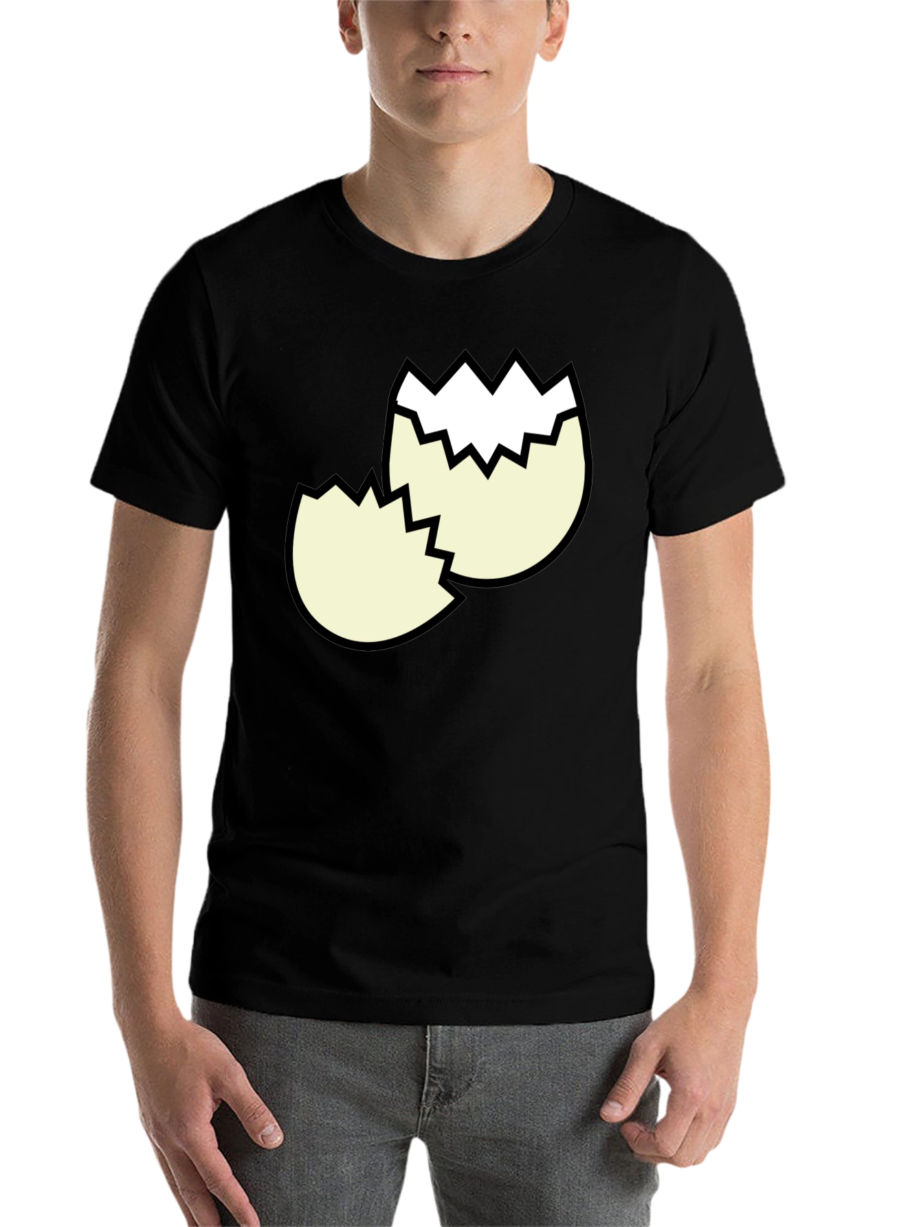 Black Cracked Egg Graphic Tee - Funny Broken Eggshell Design view 7