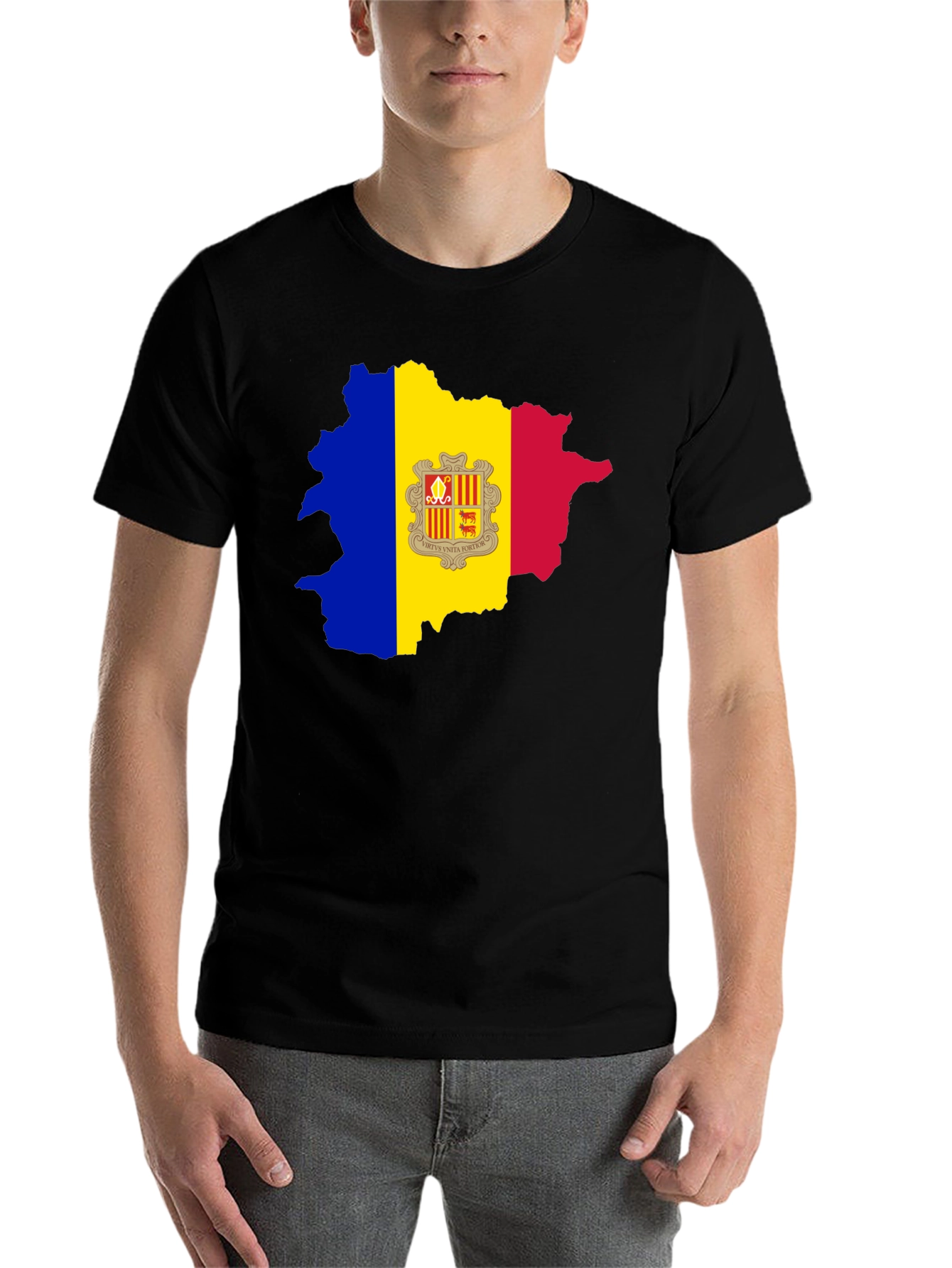 Black Andorra Flag Map Graphic Tee - Black Cotton Blend view 7