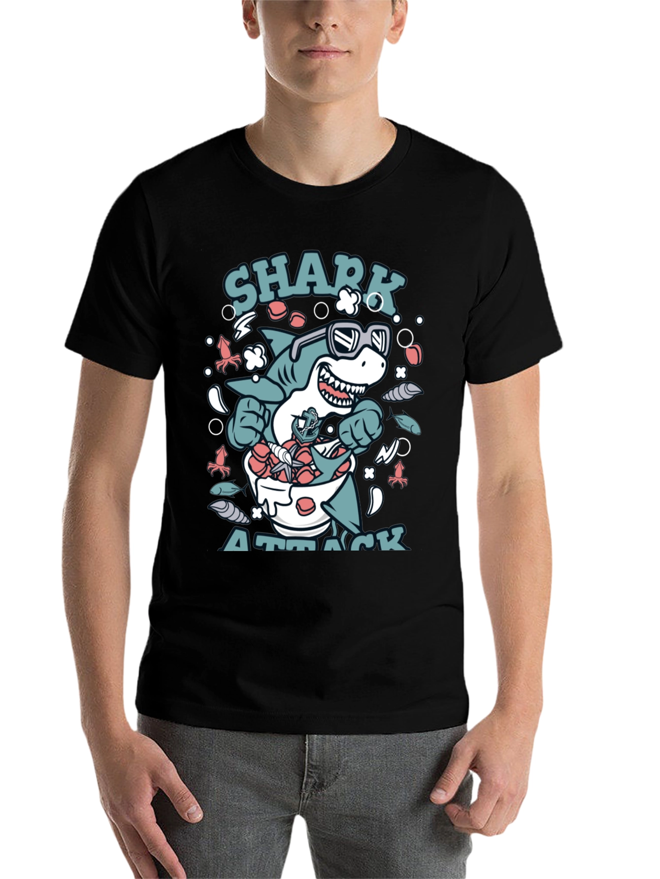 Shark Attack T-Shirt, Novelty Graphic Tee - 7