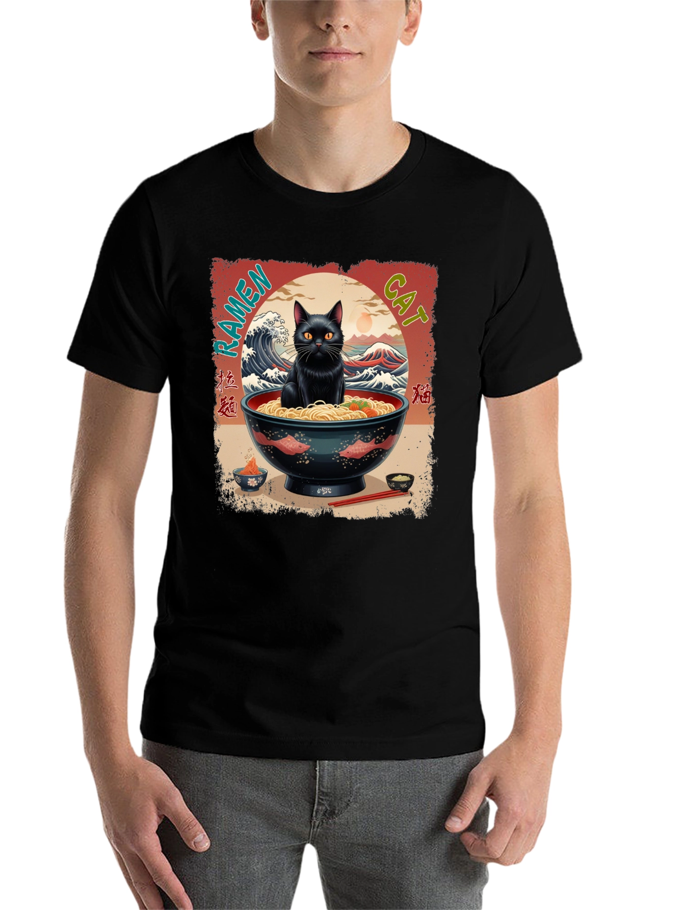 Black Ramen Cat Graphic Tee view 7