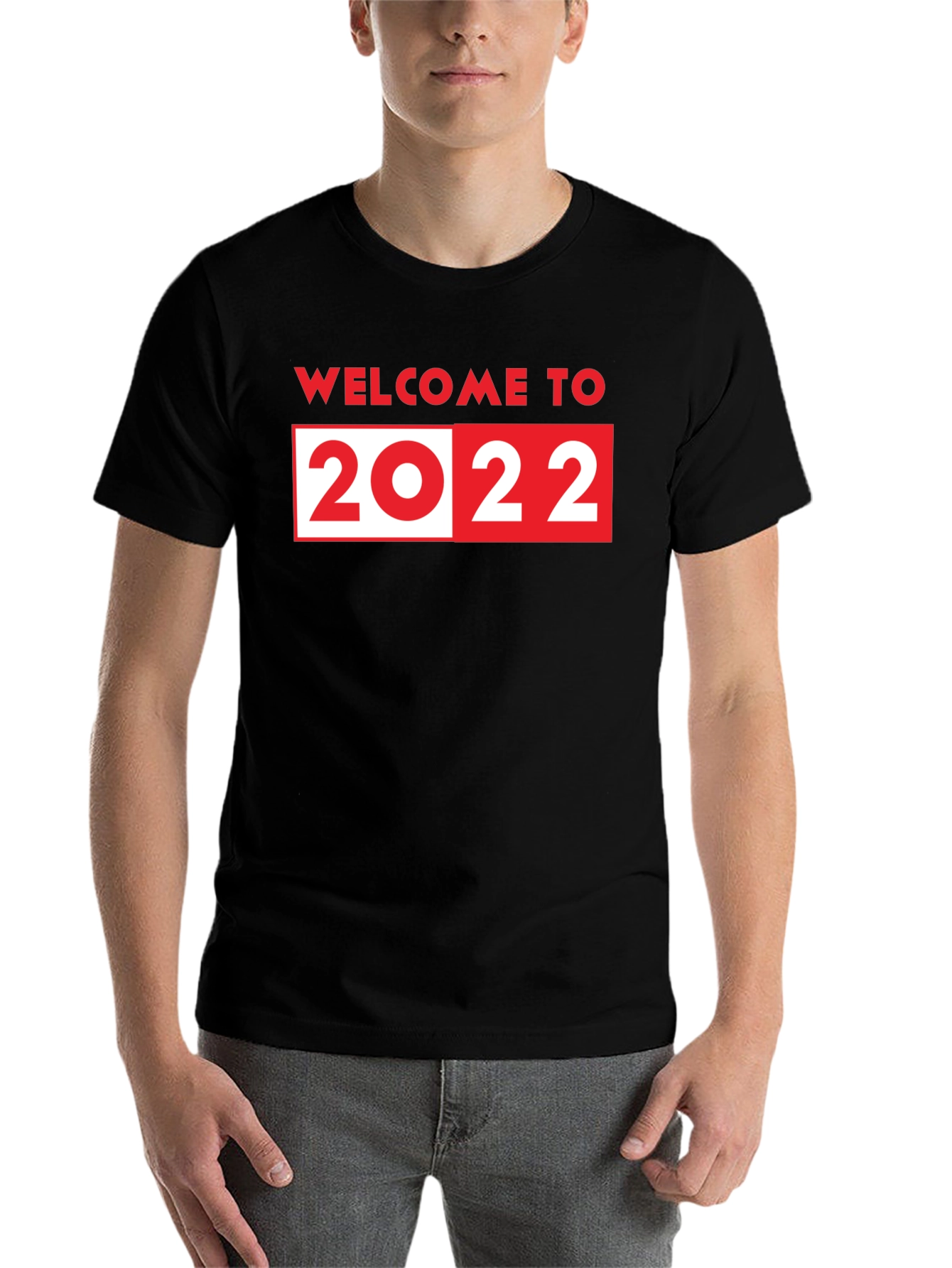 Black Welcome to 2022 T-Shirt - Black Crew Neck view 7