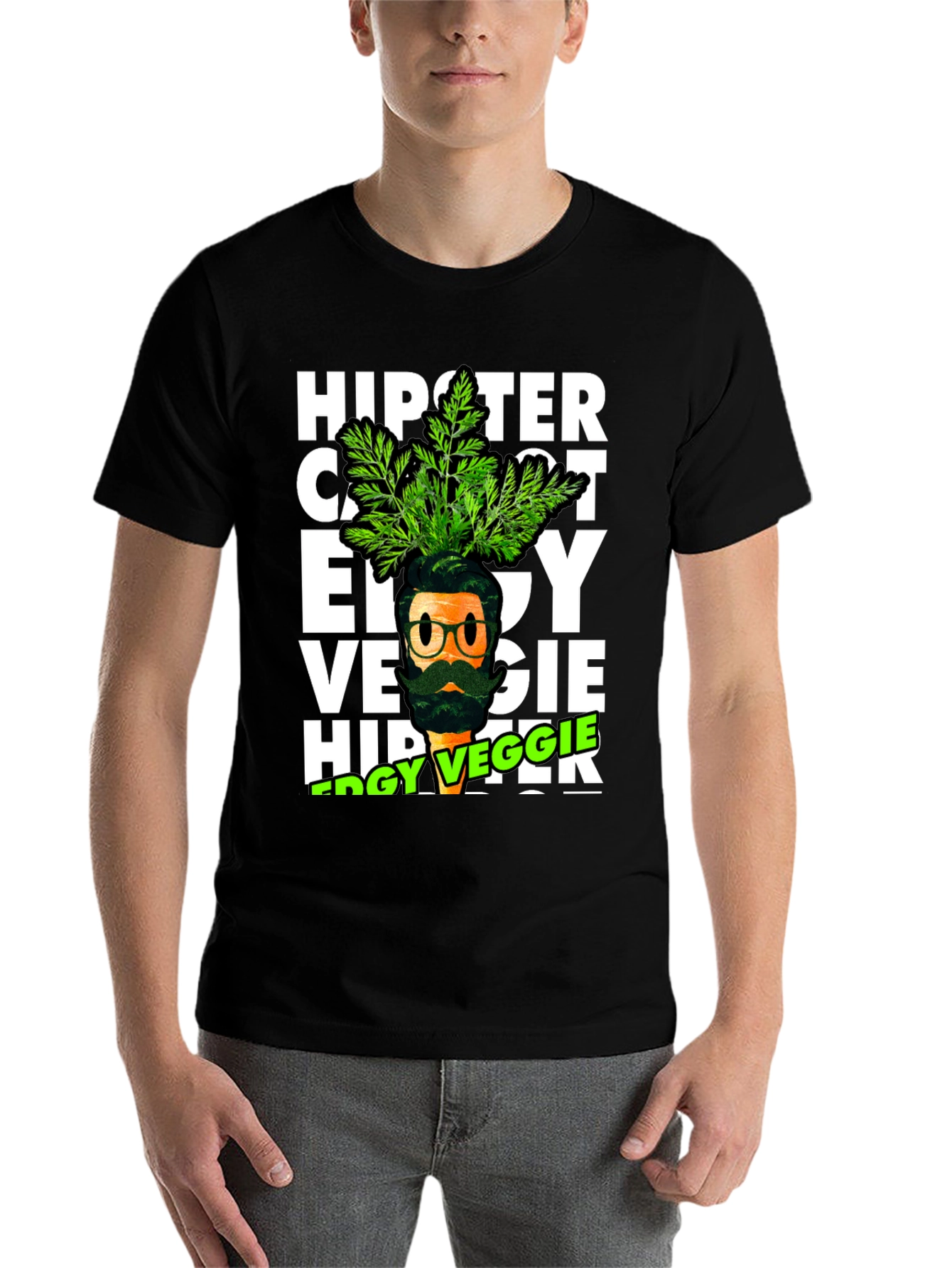 Black Edgy Veggie Hipster T-Shirt view 7