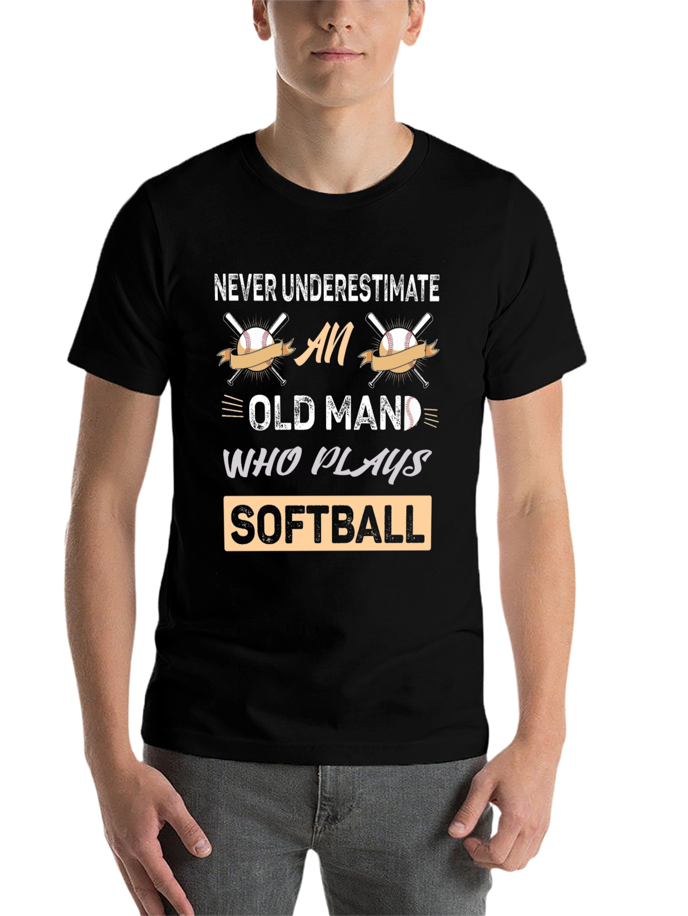 Black Never Underestimate An Old Man Who Plays Softball T-Shirt view 7