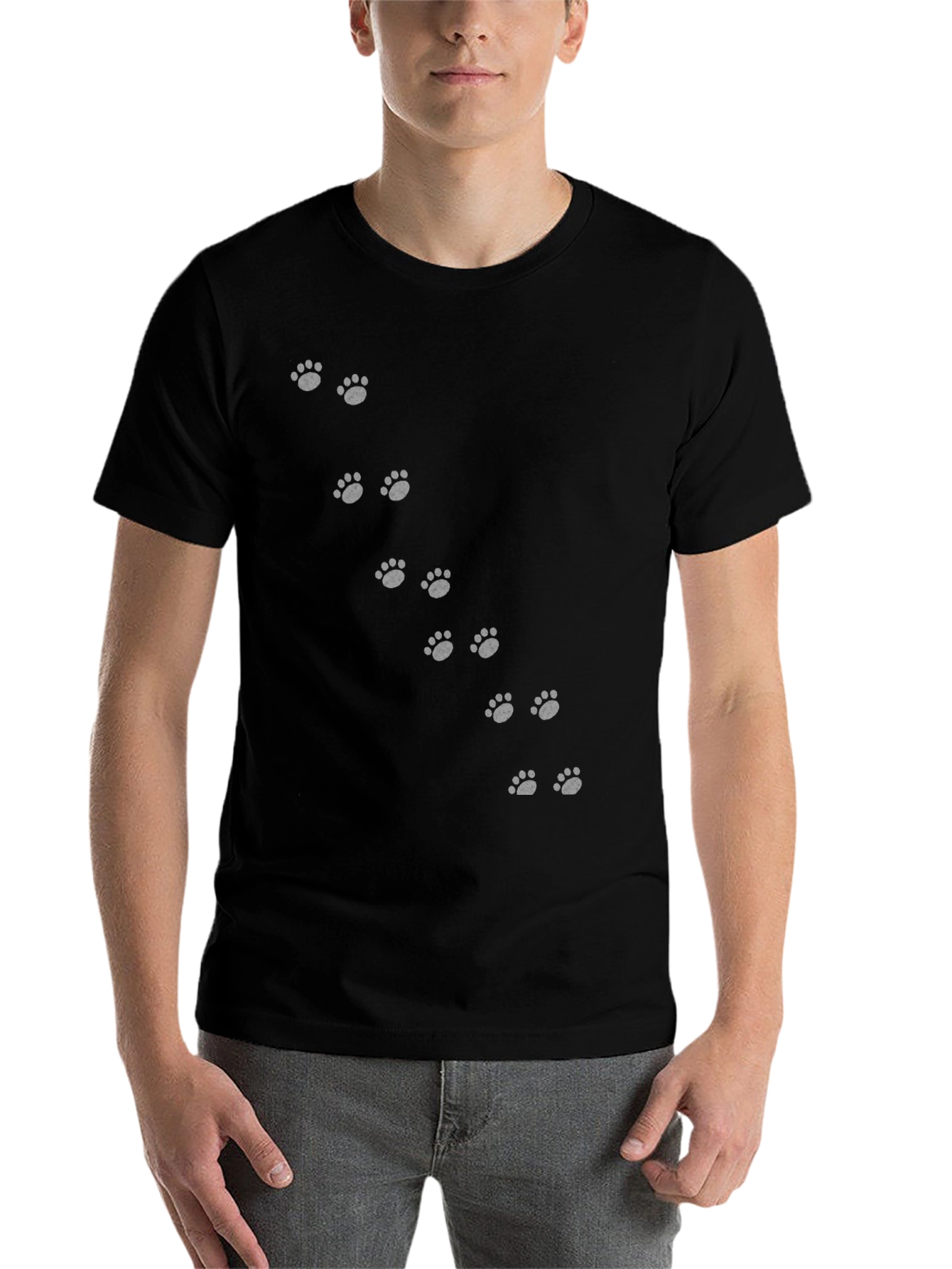 Black Paw Print Crew Neck T-Shirt - 7