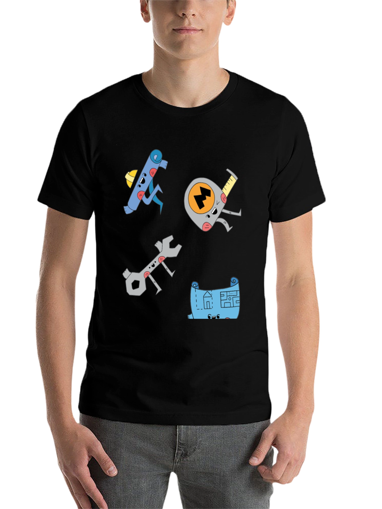 Black Cartoon Tool Graphic Black T-Shirt view 7