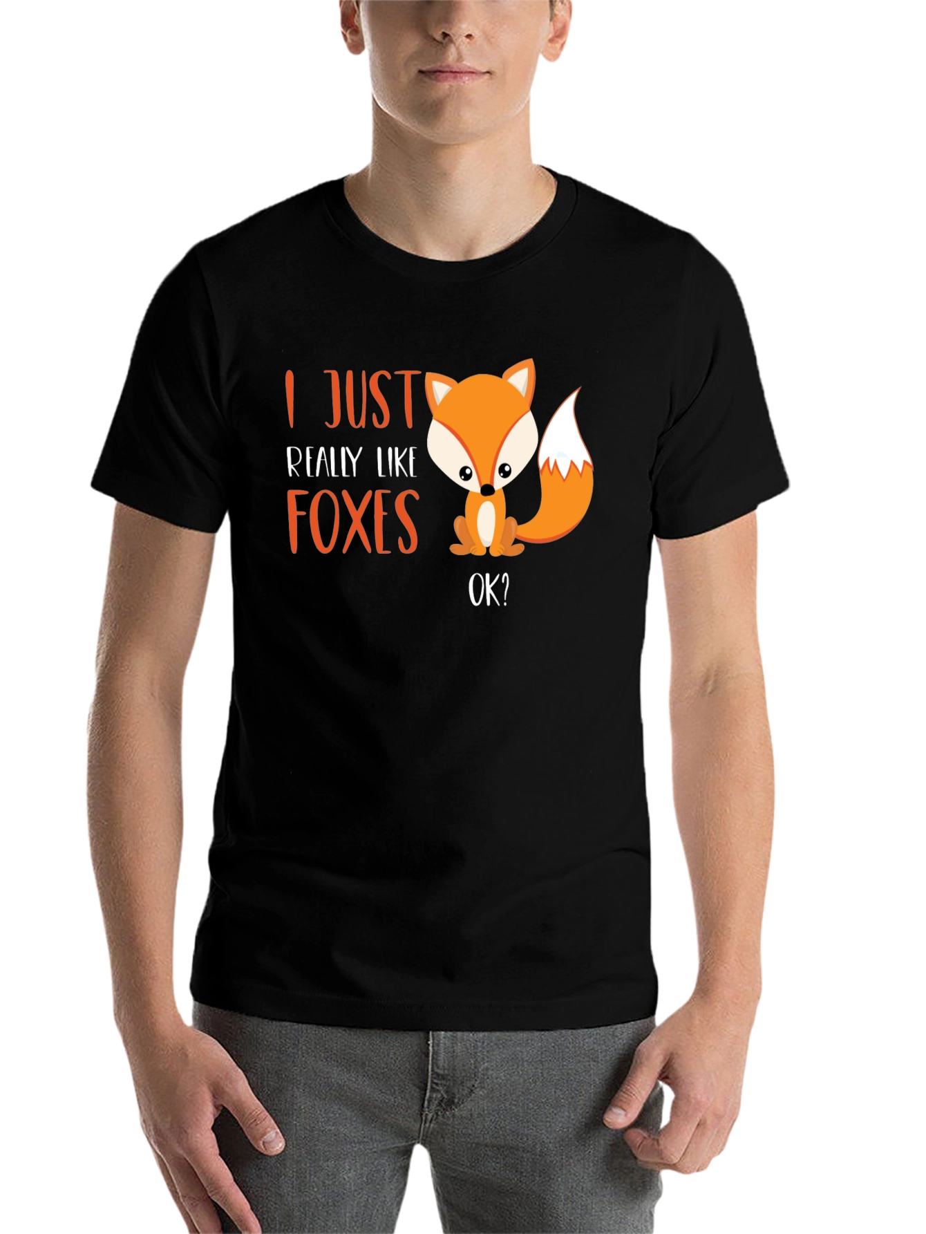 Black Cute Fox Graphic T-Shirt - I Just Really Like Foxes view 7