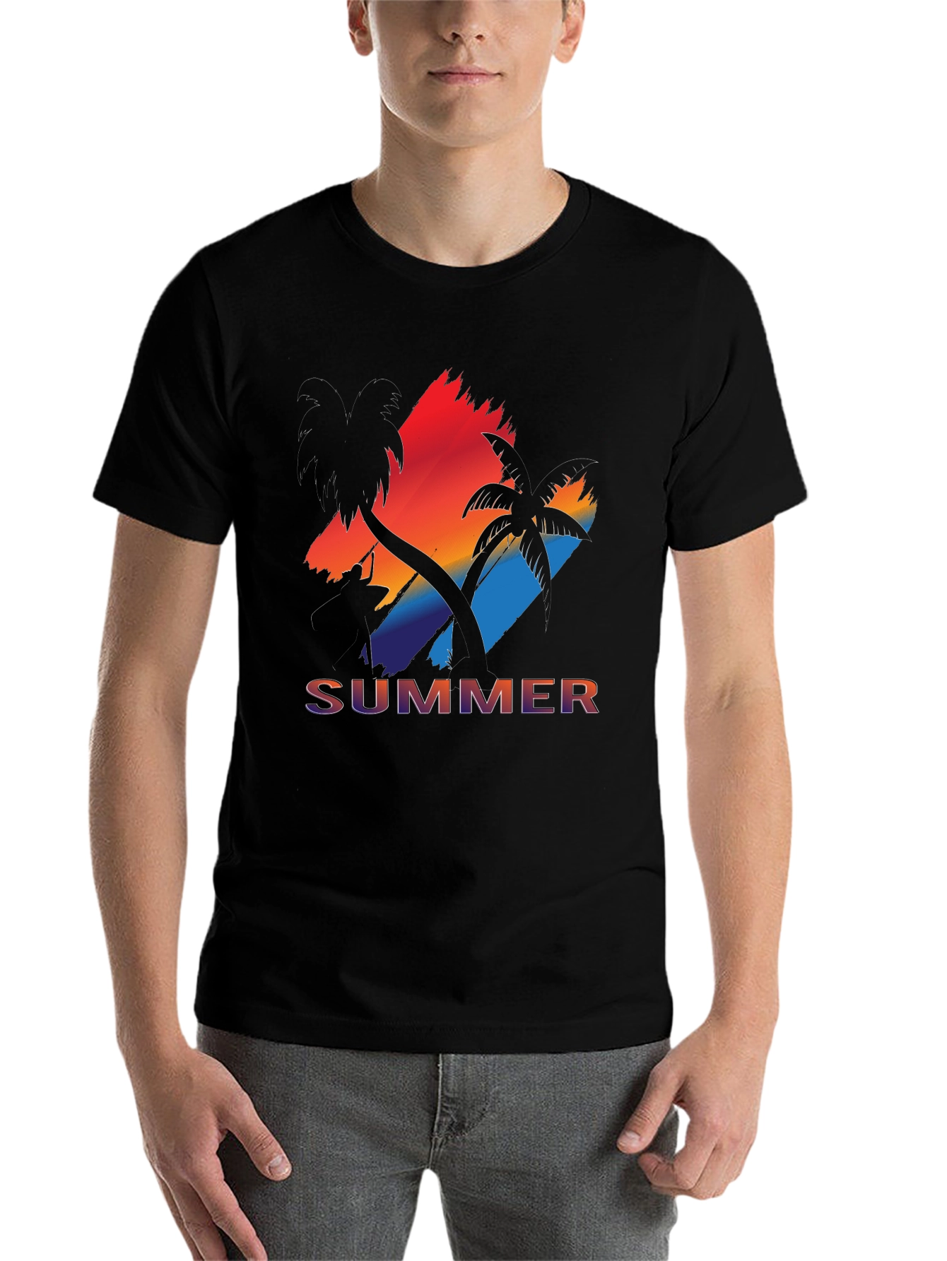 Black Summer Vibes Graphic Tee - Palm Tree Sunset view 7
