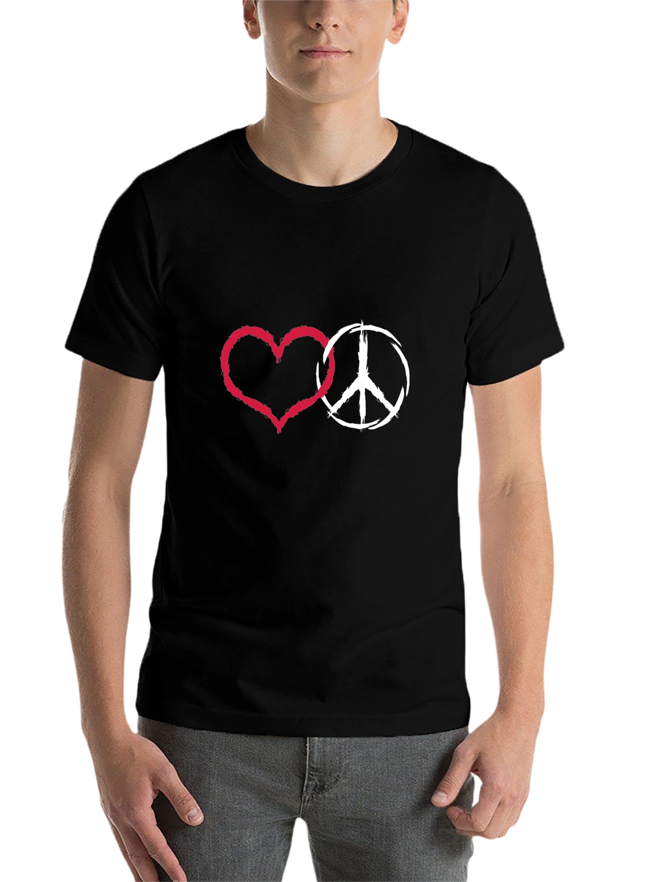 Black Peace & Love Graphic T-Shirt - Stylish Black Tee view 7