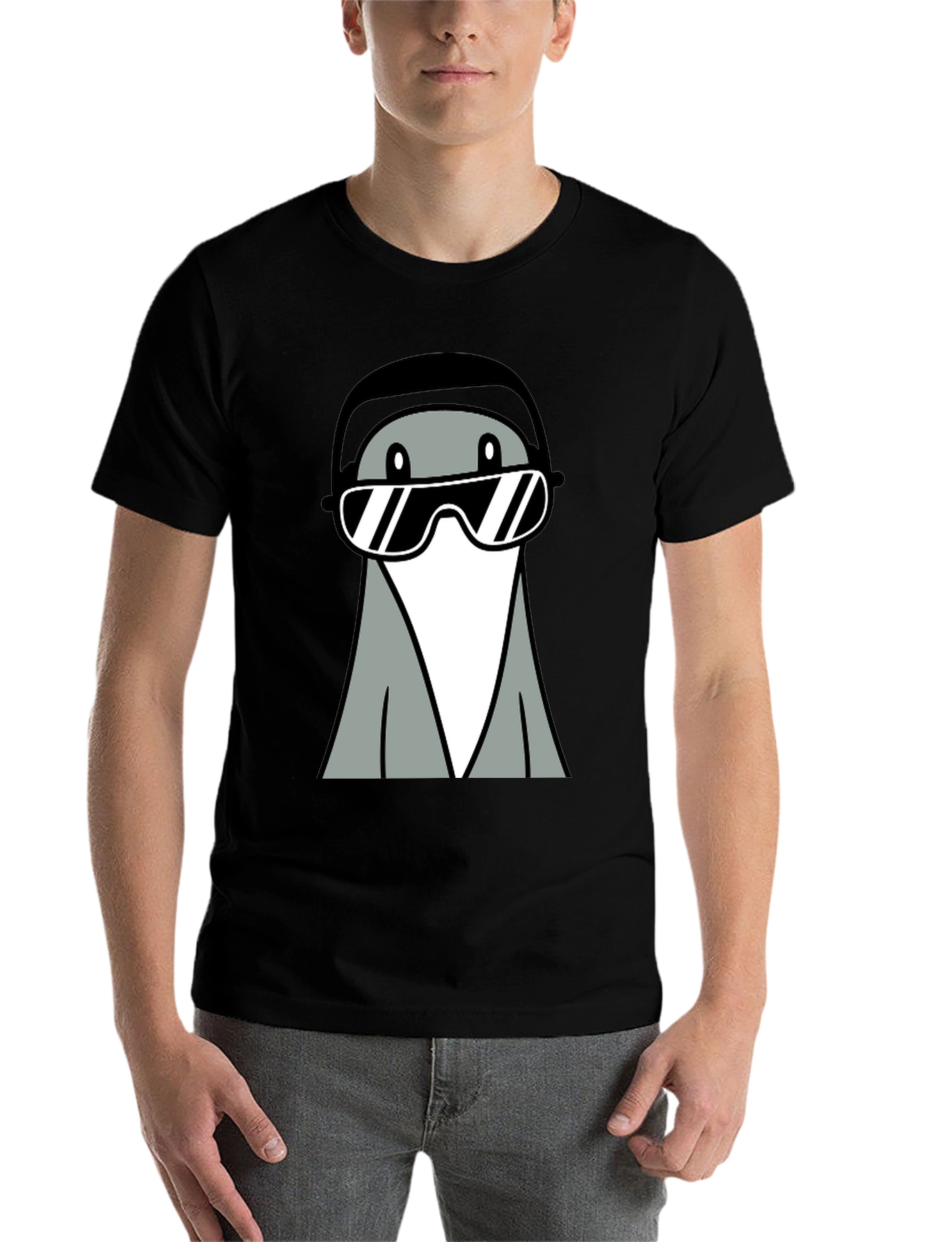 Black Cool Gray Cartoon Character Tee view 7