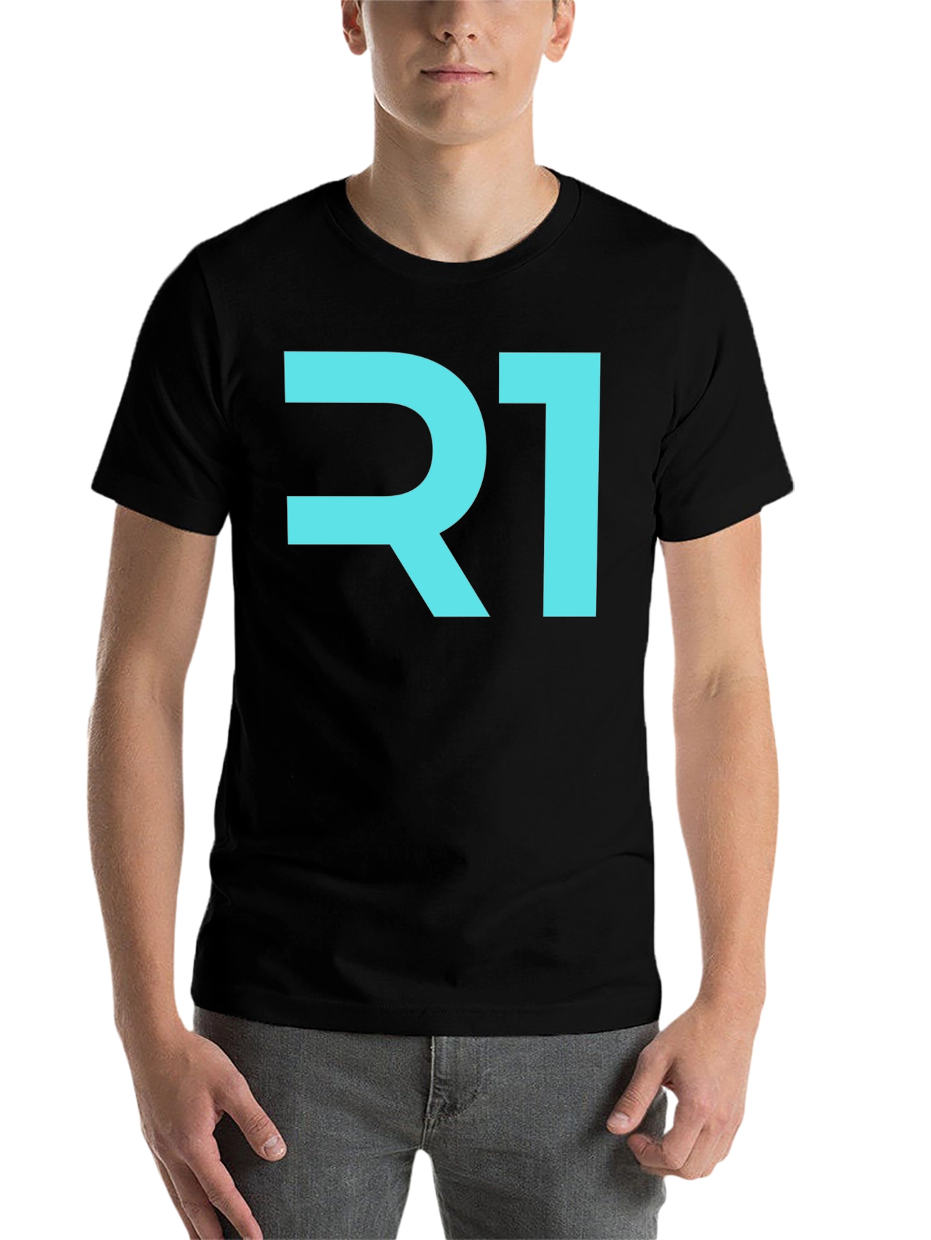 Black R1 Graphic T-Shirt - Black, Modern Design view 7