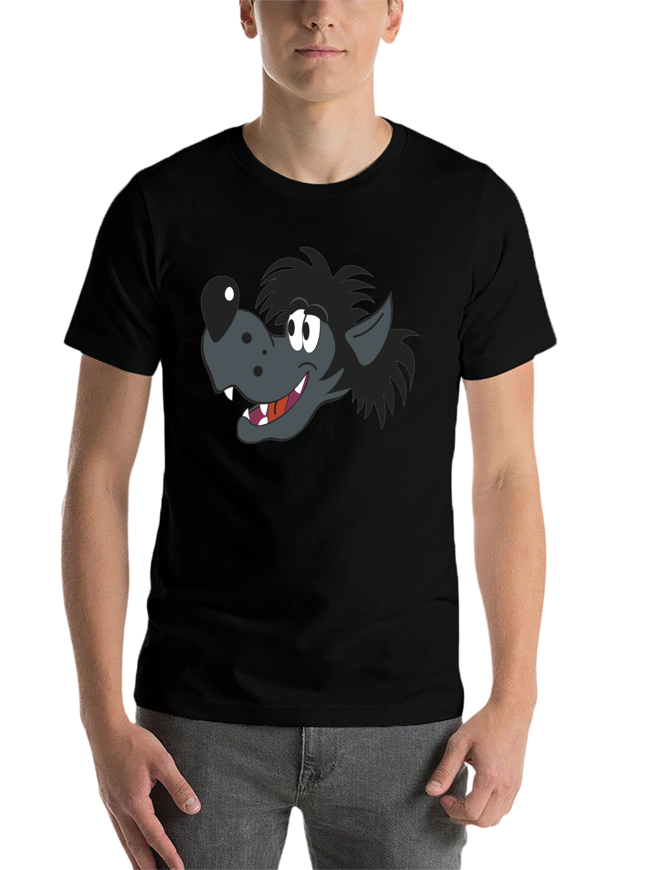 Black Cartoon Wolf Graphic Black T-Shirt view 7