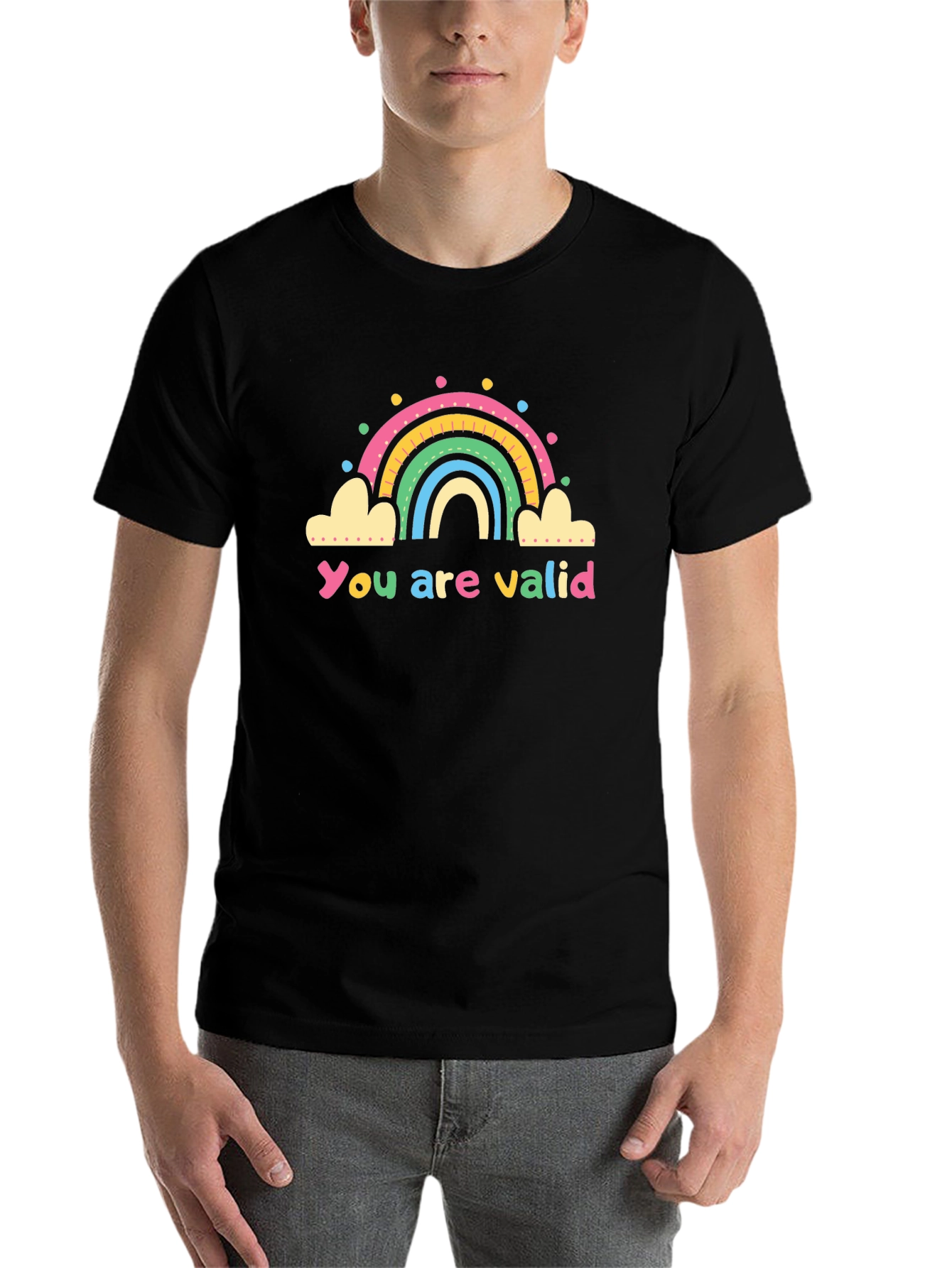 Black You are Valid Rainbow Graphic Tee - Black Unisex Shirt view 7