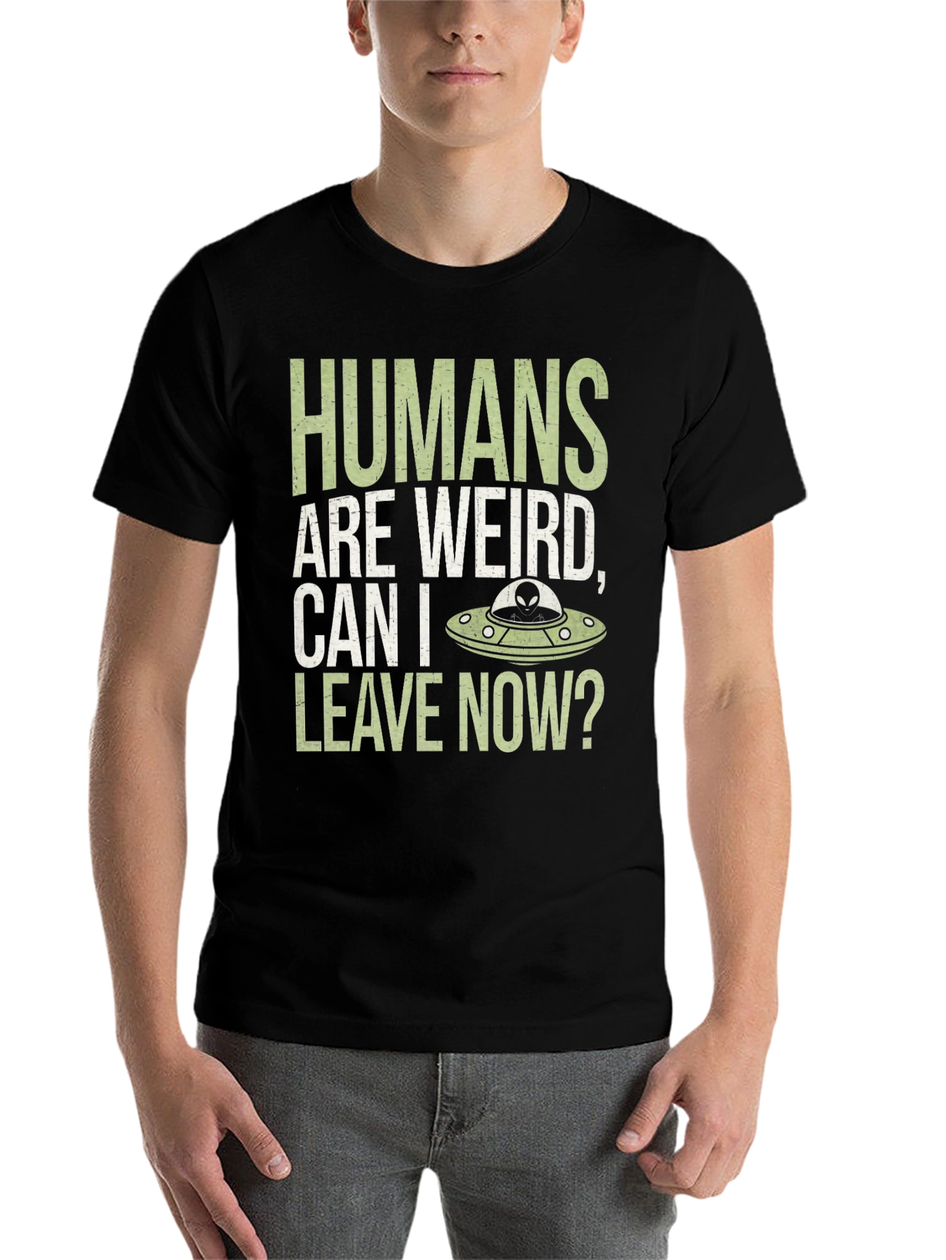 Black Humans Are Weird T-Shirt - Alien UFO Graphic Tee view 7