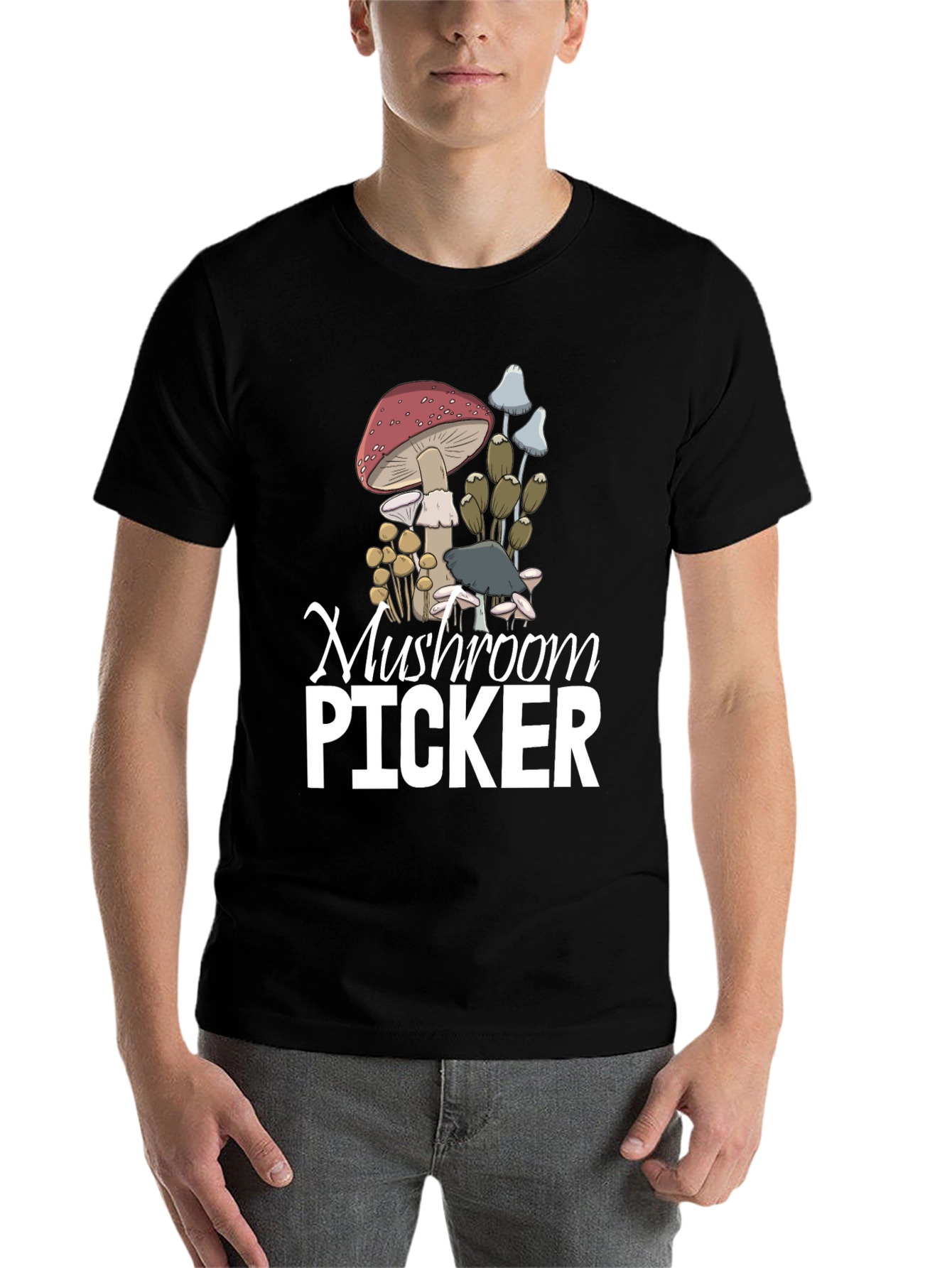 Black Mushroom Picker Graphic T-Shirt view 7
