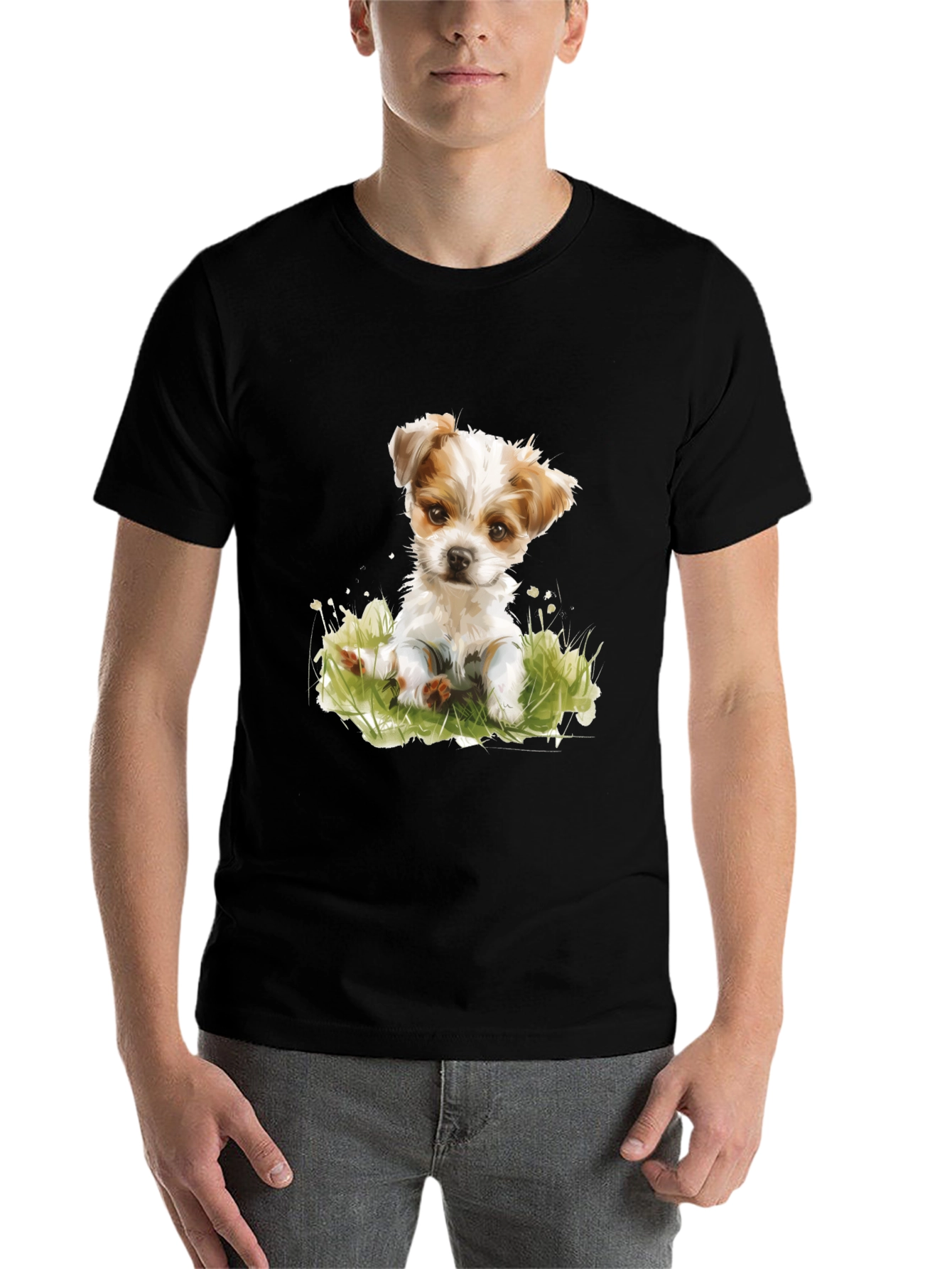 Black Cute Puppy Graphic T-Shirt - Black view 7