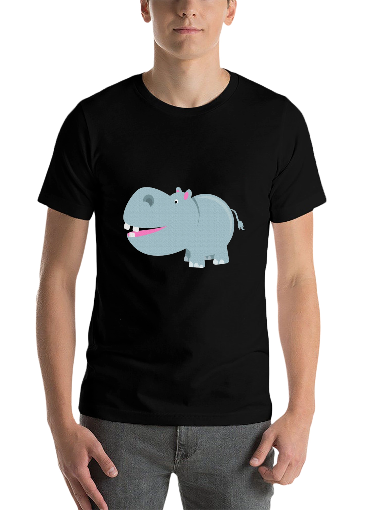 Black Hippo Graphic Tee - Comfortable Black Cotton T-Shirt view 7
