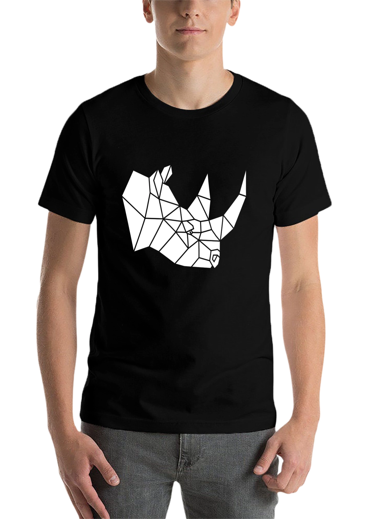 Black Geometric Rhino Graphic Tee - Cool Minimalist Design view 7