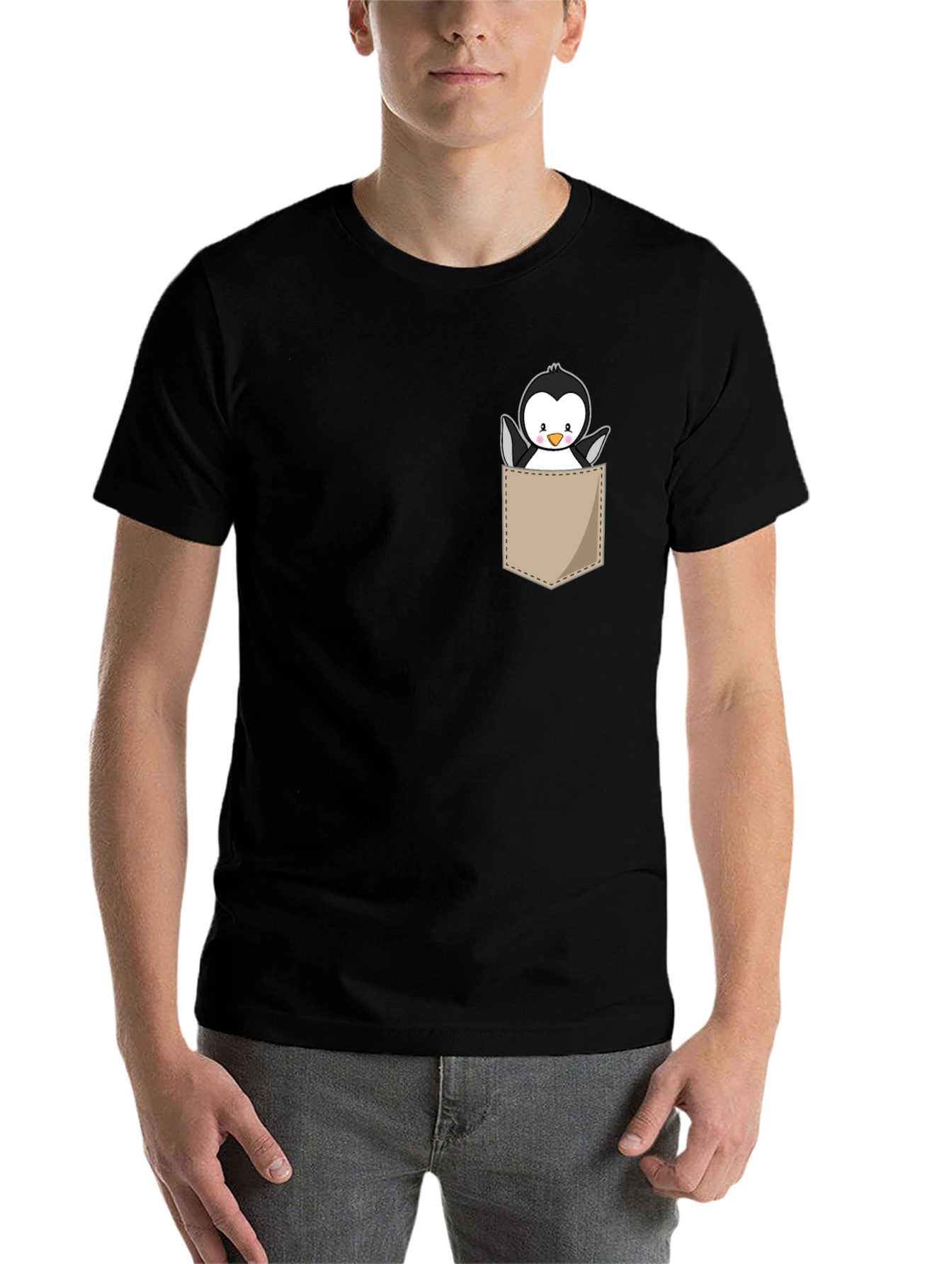 Black Cute Penguin Pocket Graphic Tee view 7