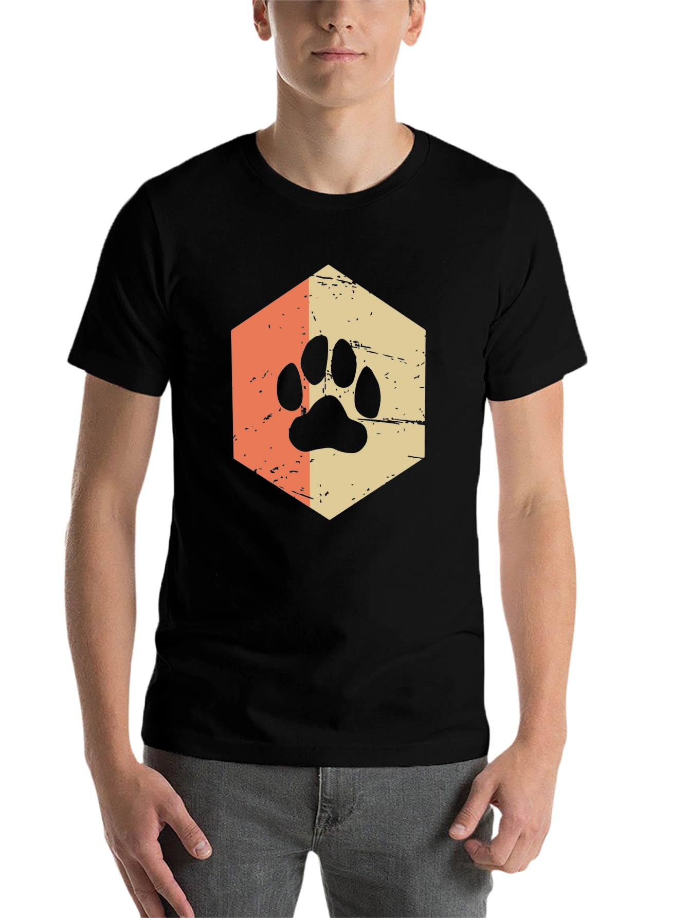 Black Retro Paw Print Graphic Tee - Black view 7