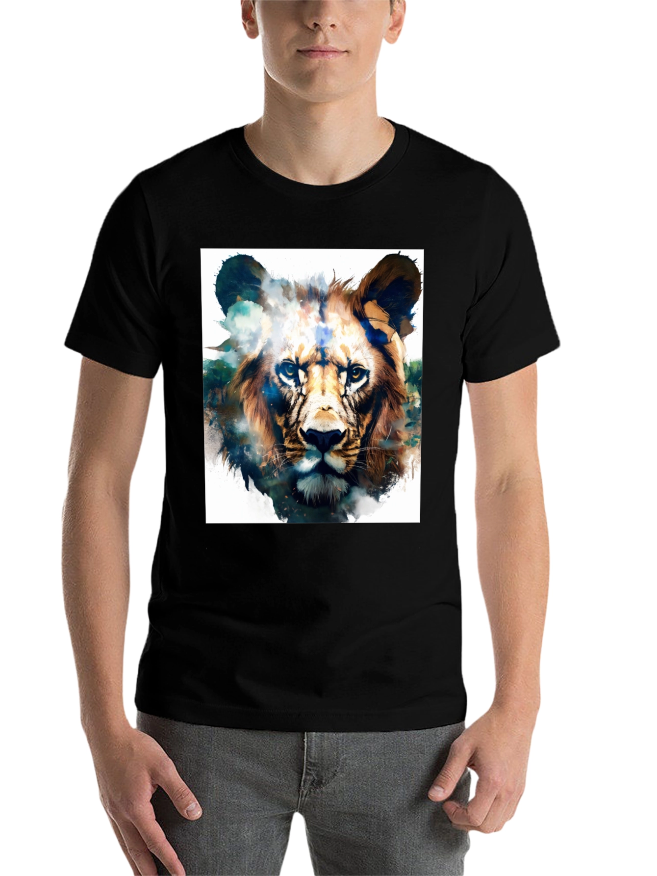 Black Lion Graphic Black T-Shirt - Artistic Animal Tee view 7