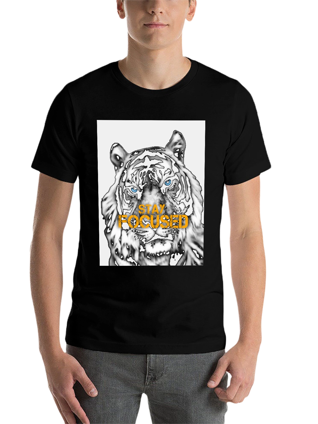 Black Stay Focused Tiger Graphic Tee - Black view 7