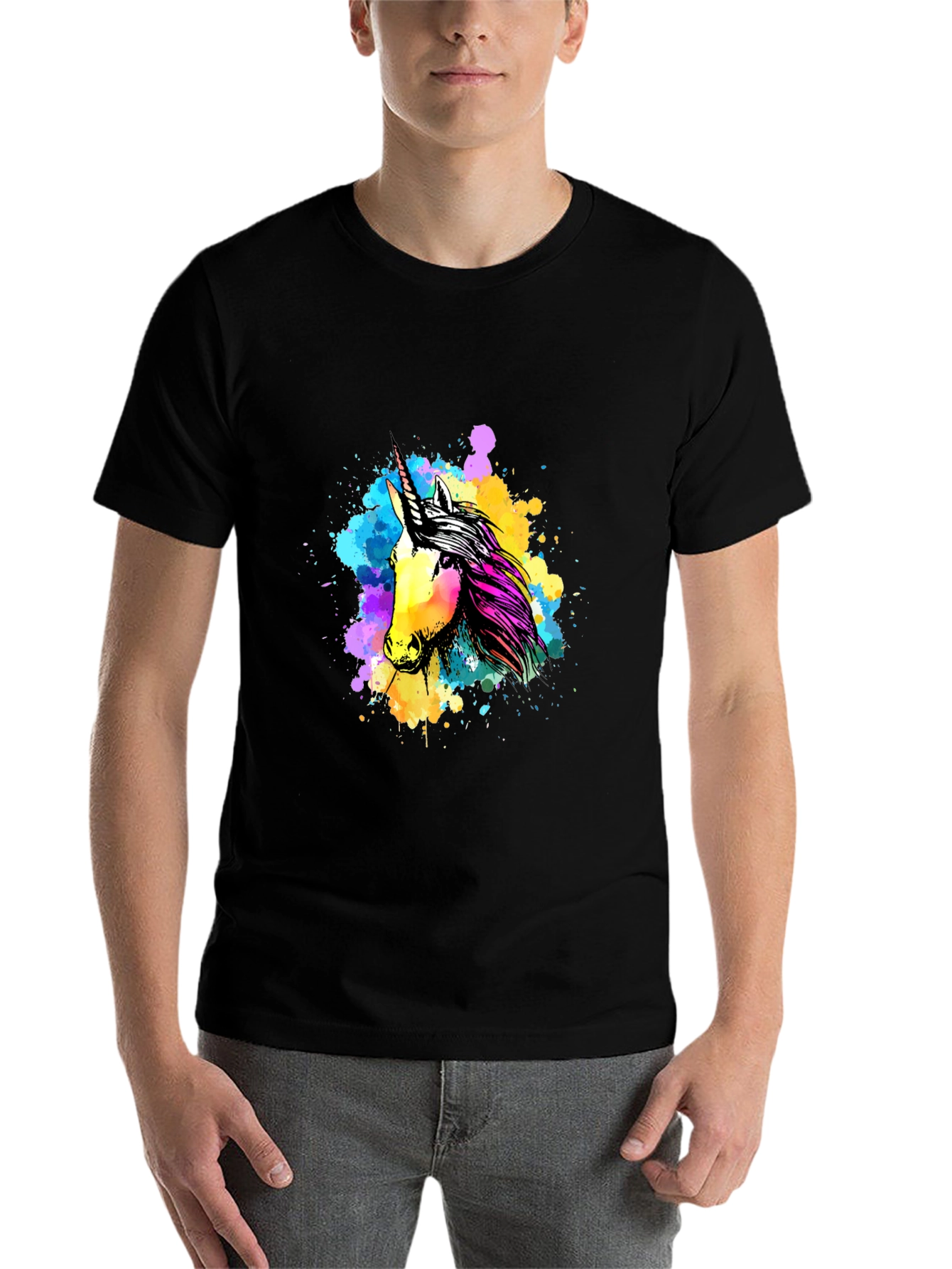Black Unicorn Splash Graphic Tee - Men's Black T-Shirt view 7