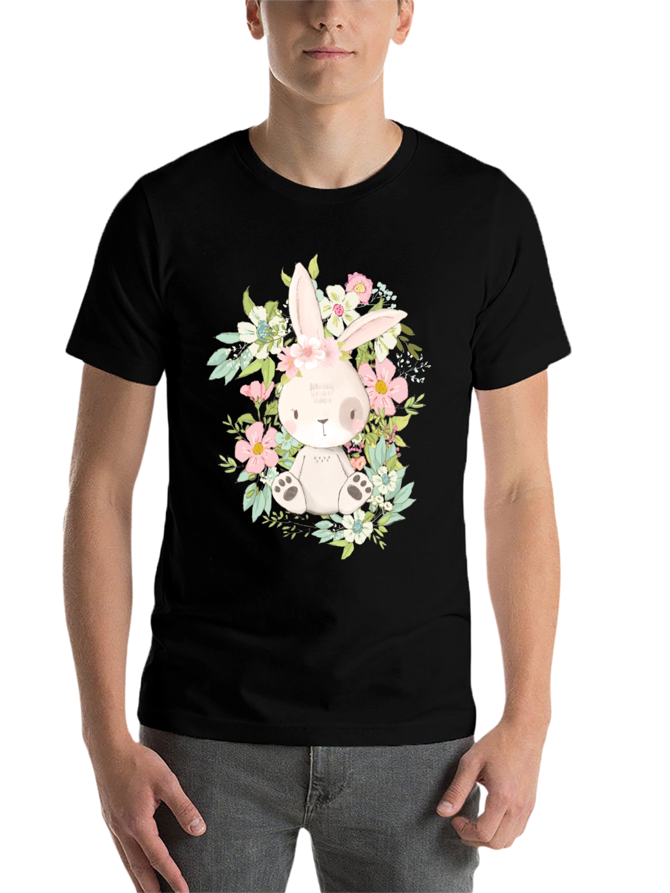 Black Floral Bunny Graphic Tee view 7