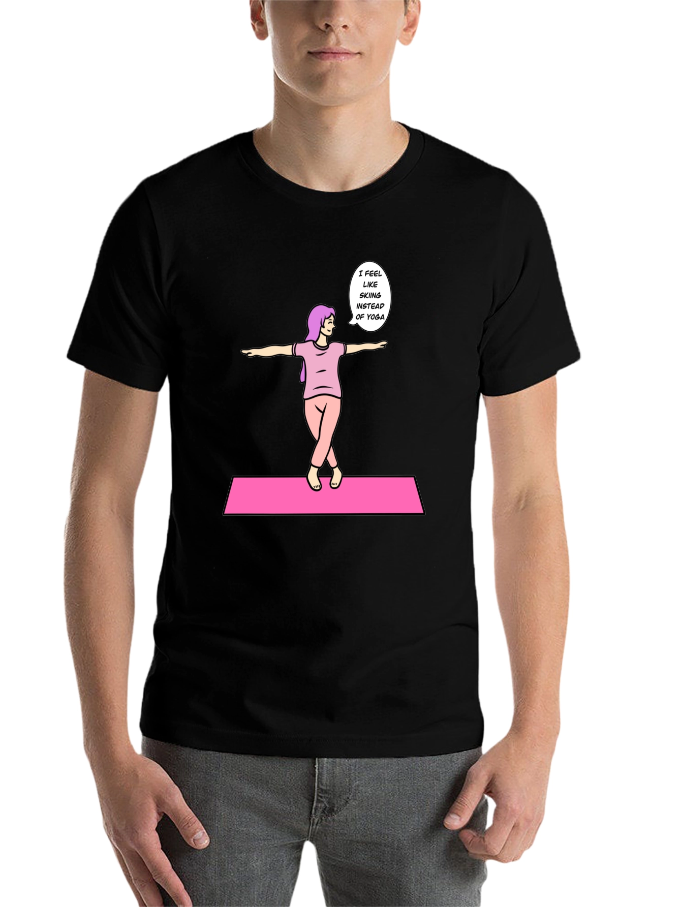 Black Funny Yoga Skiing Graphic Tee view 7