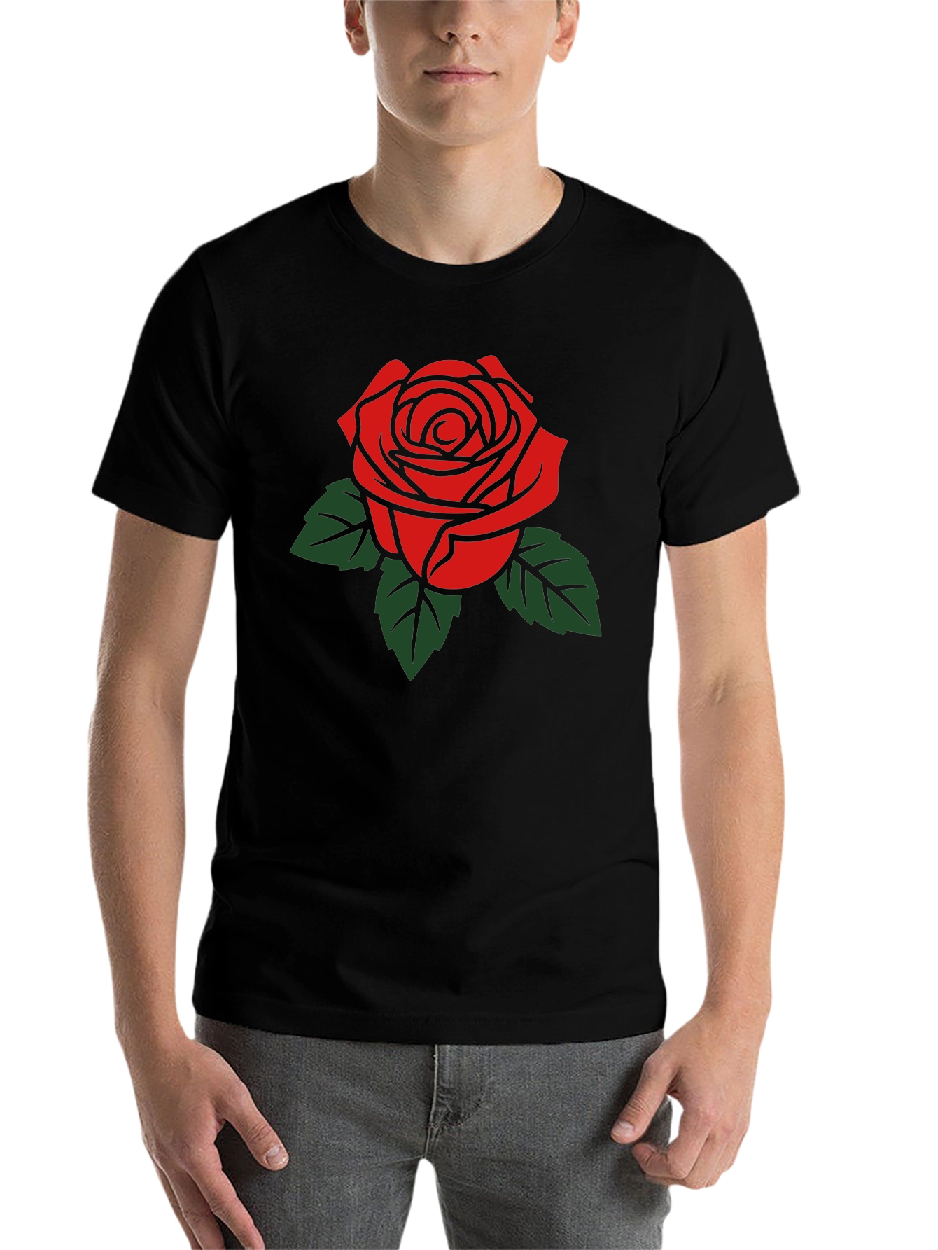 Black Bold Rose Graphic Tee - Classic Black T-Shirt view 7