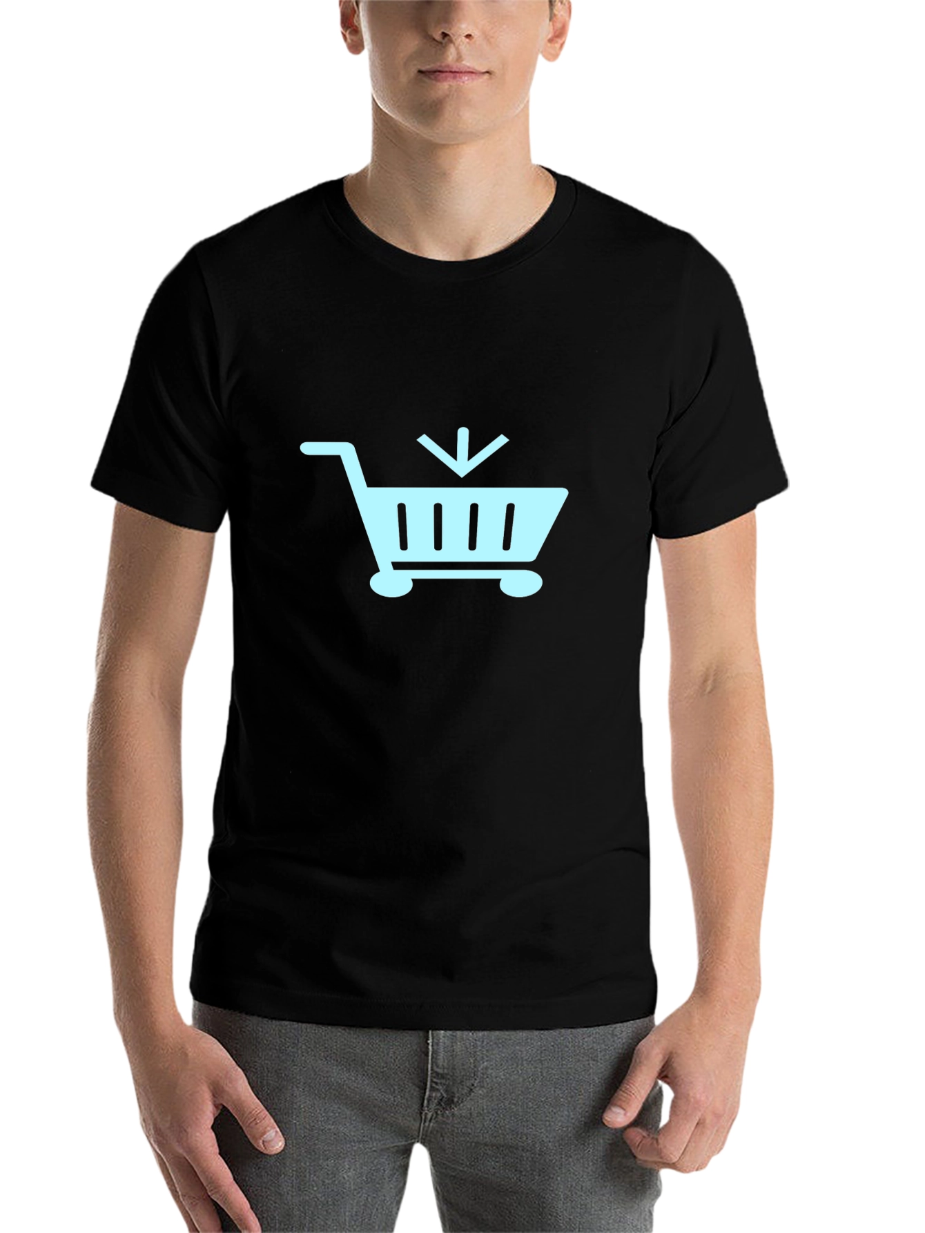 Black T-Shirt with Shopping Cart Design - 7