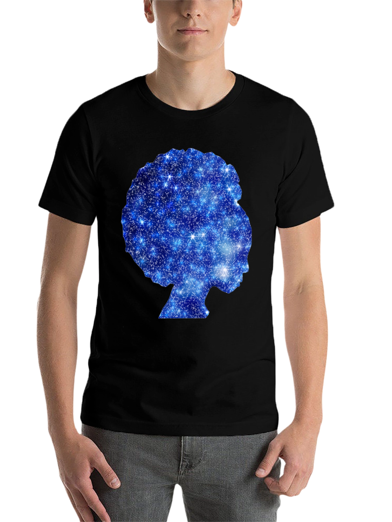 Black Galaxy Afro Woman Silhouette Black T-Shirt view 7