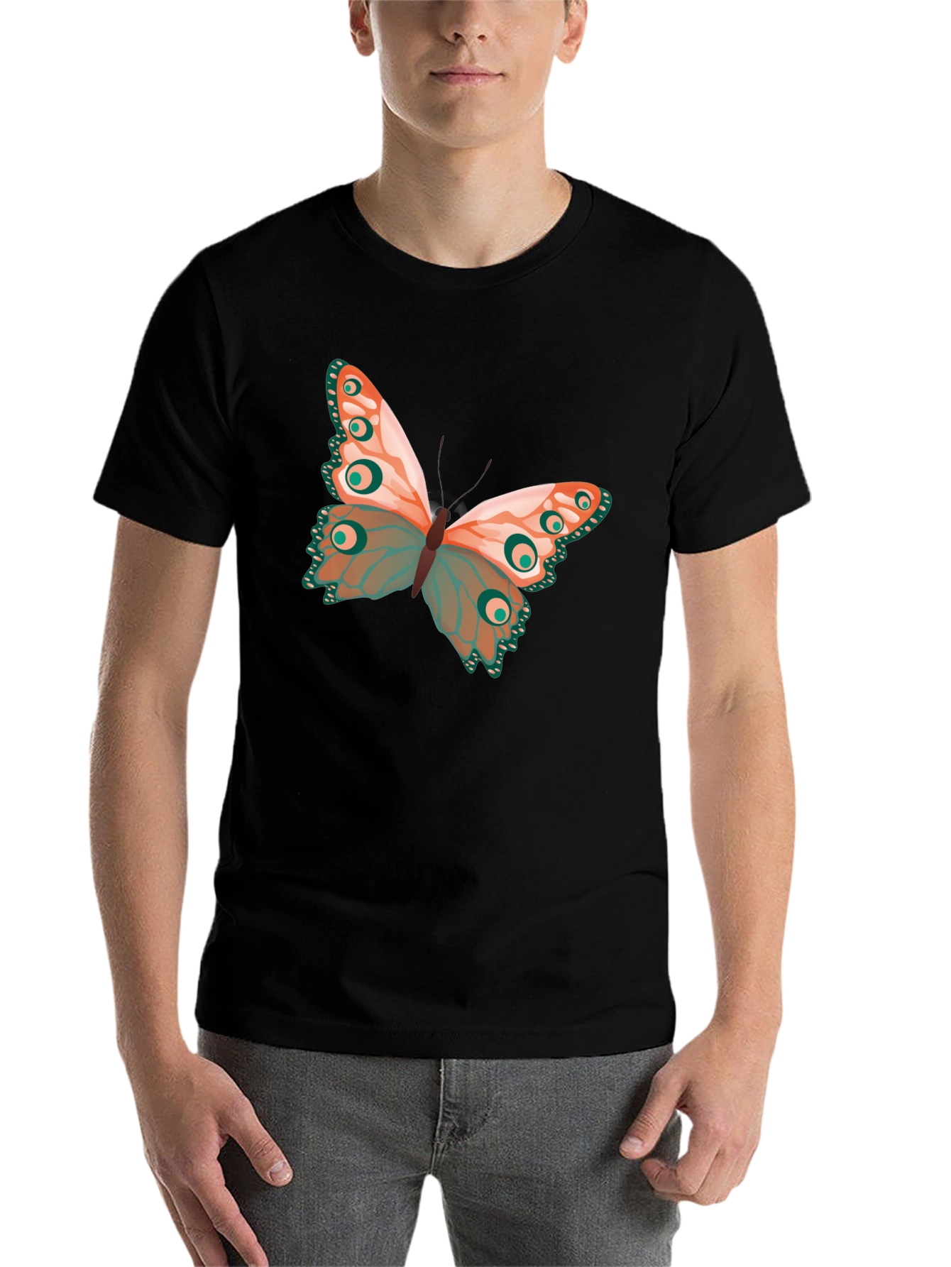Black Butterfly Graphic Print Crew Neck T-Shirt view 7