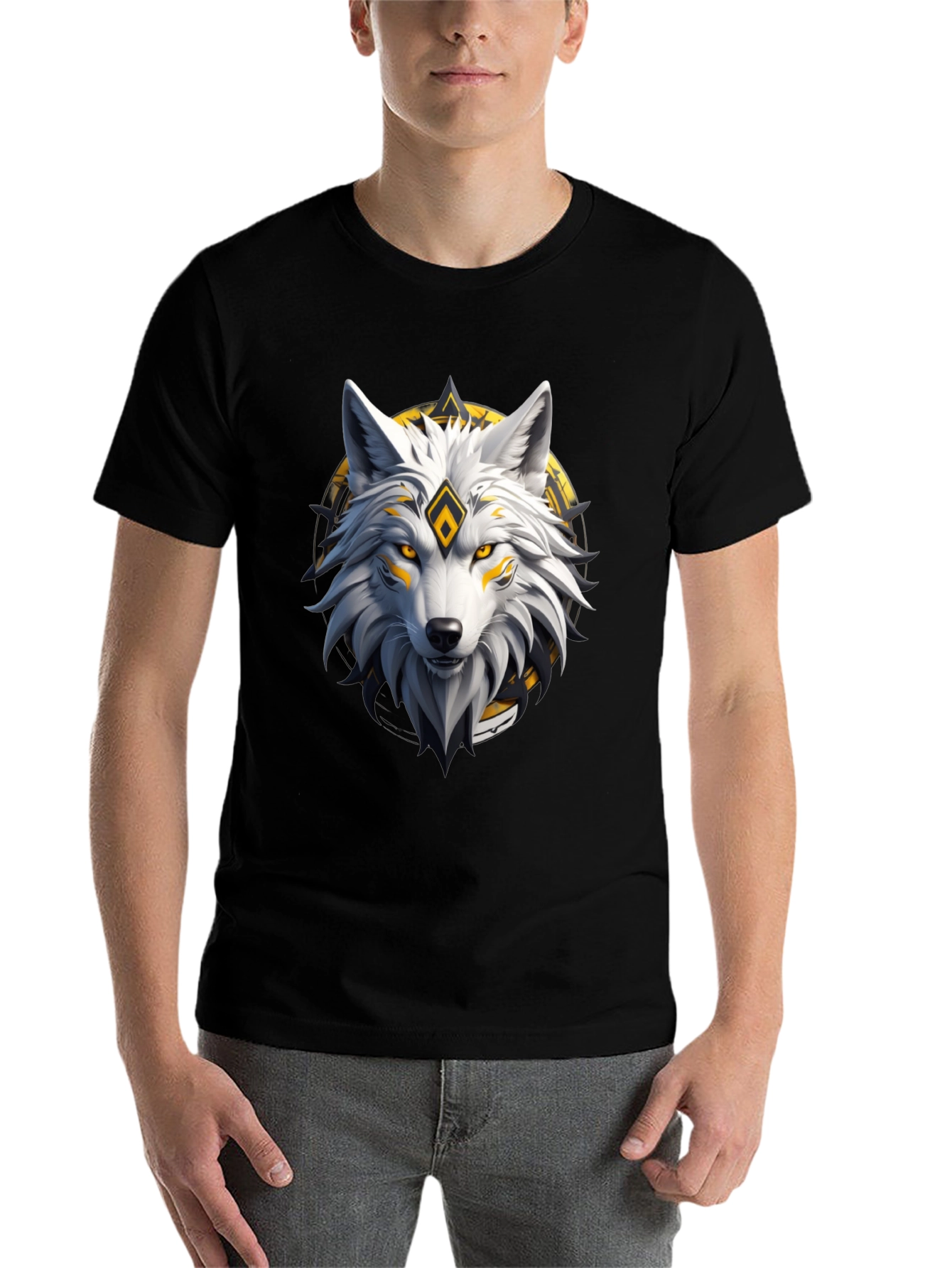 Black Wolf Graphic Print Crew Neck T-Shirt view 7