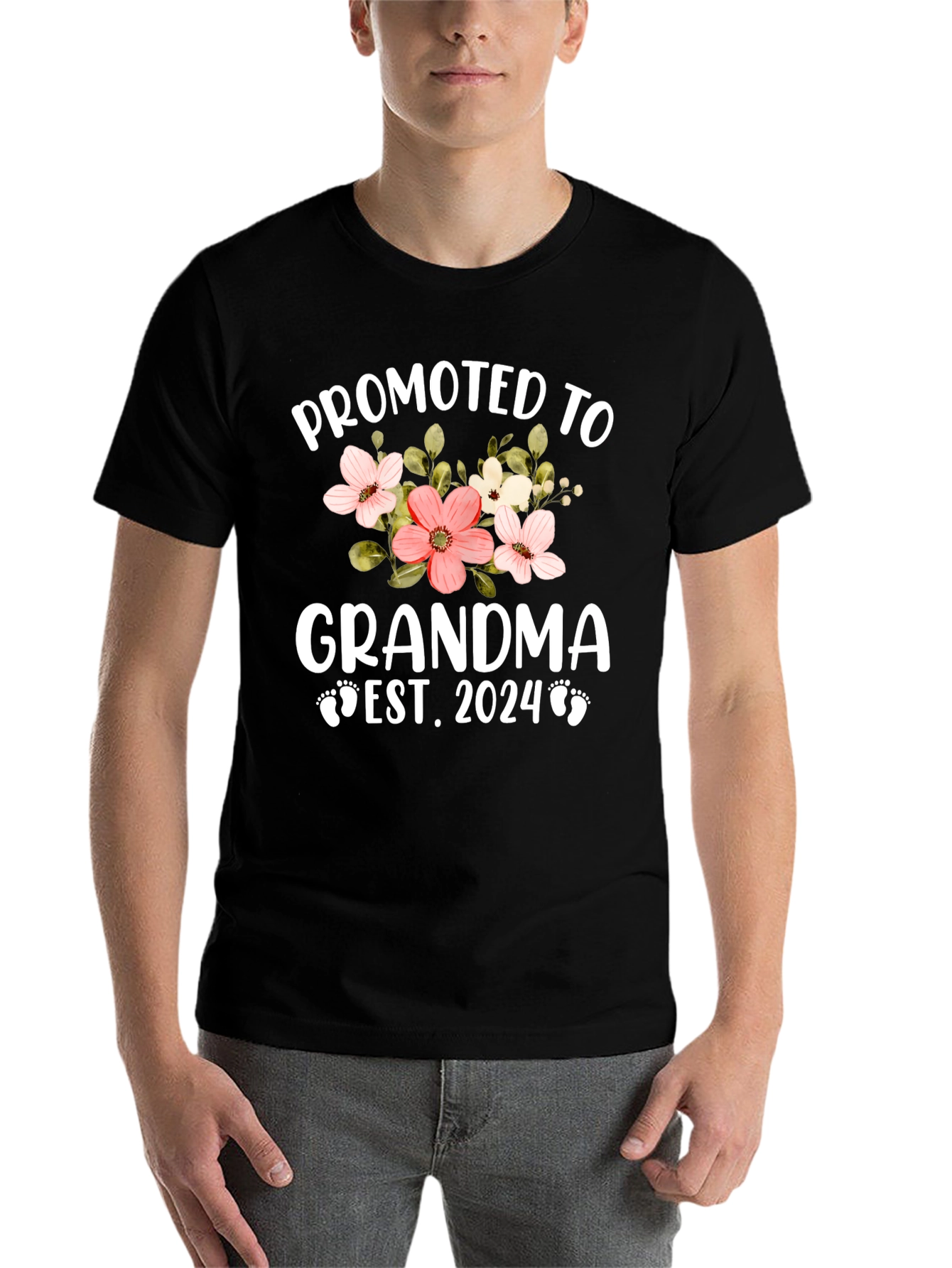 Black Promoted to Grandma 2024 Floral T-Shirt view 7