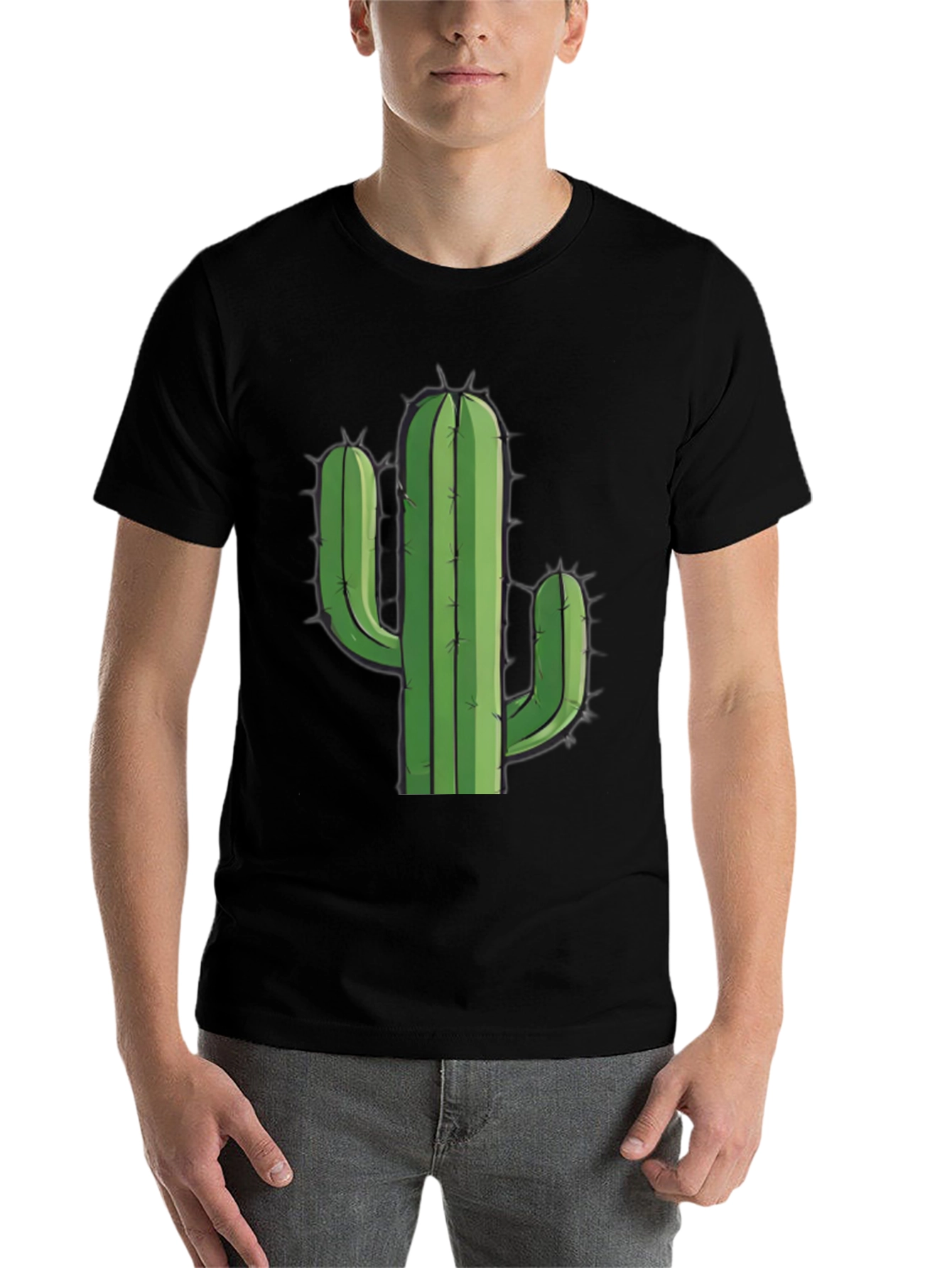 Black Cactus Graphic Tee - Black Cotton T-Shirt view 7