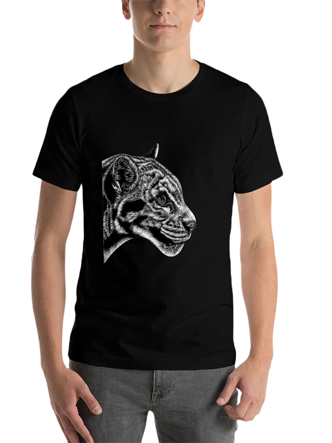 Black Black Tee with Clouded Leopard Design view 7