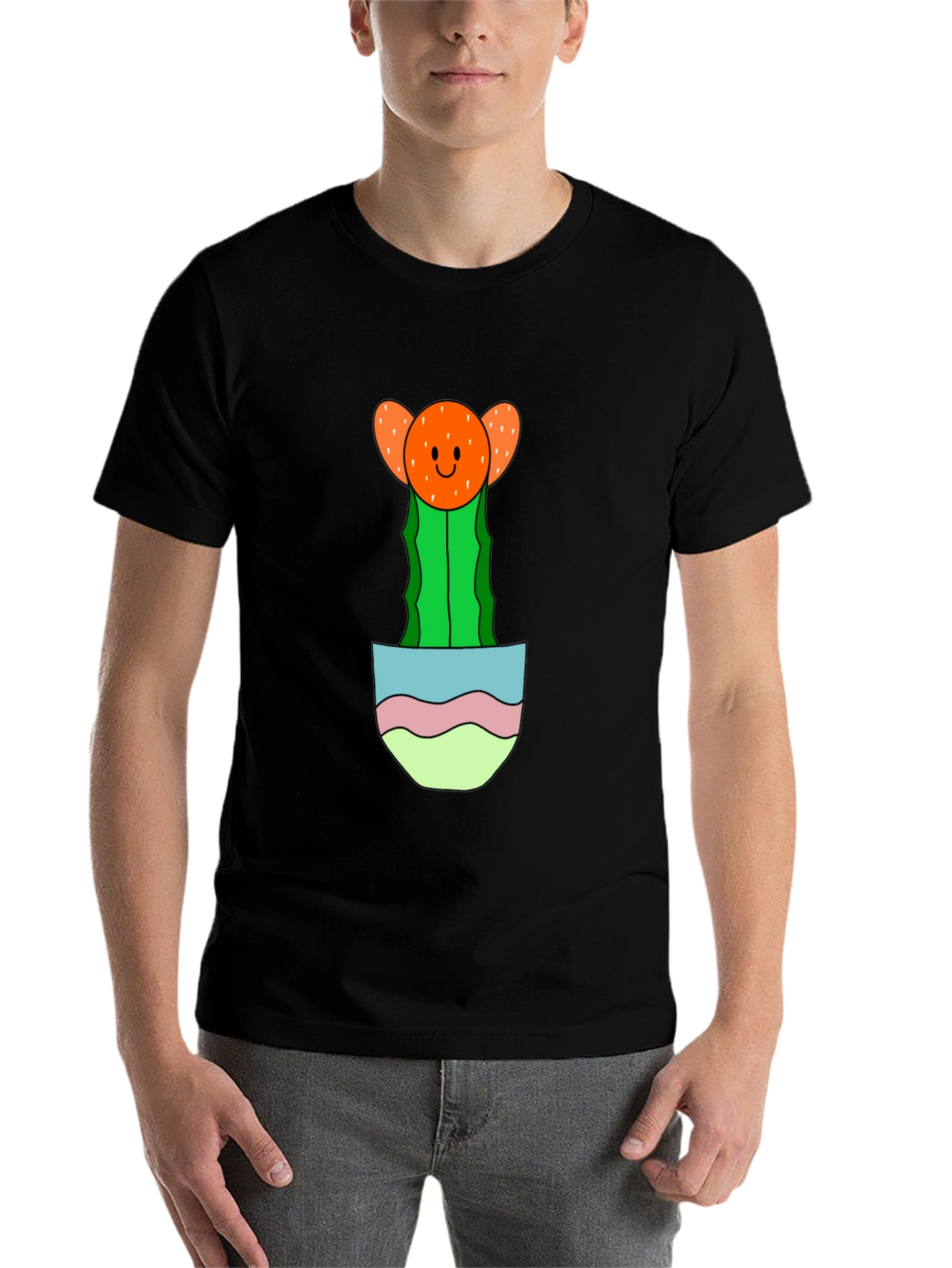 Black Cute Cactus Pocket T-Shirt - Unique Graphic Tee view 7