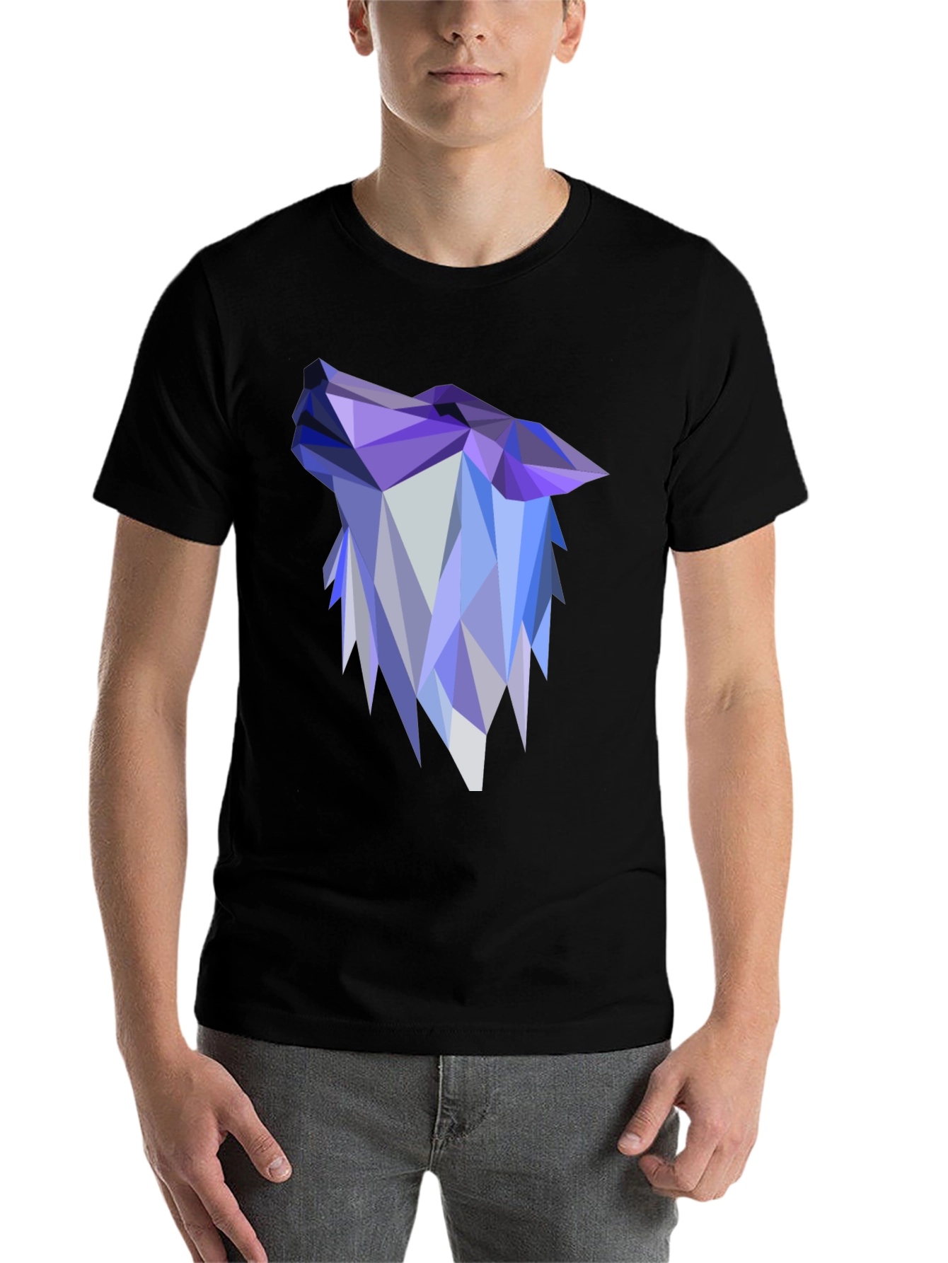 Black Geometric Wolf Head Graphic Black T-Shirt view 7
