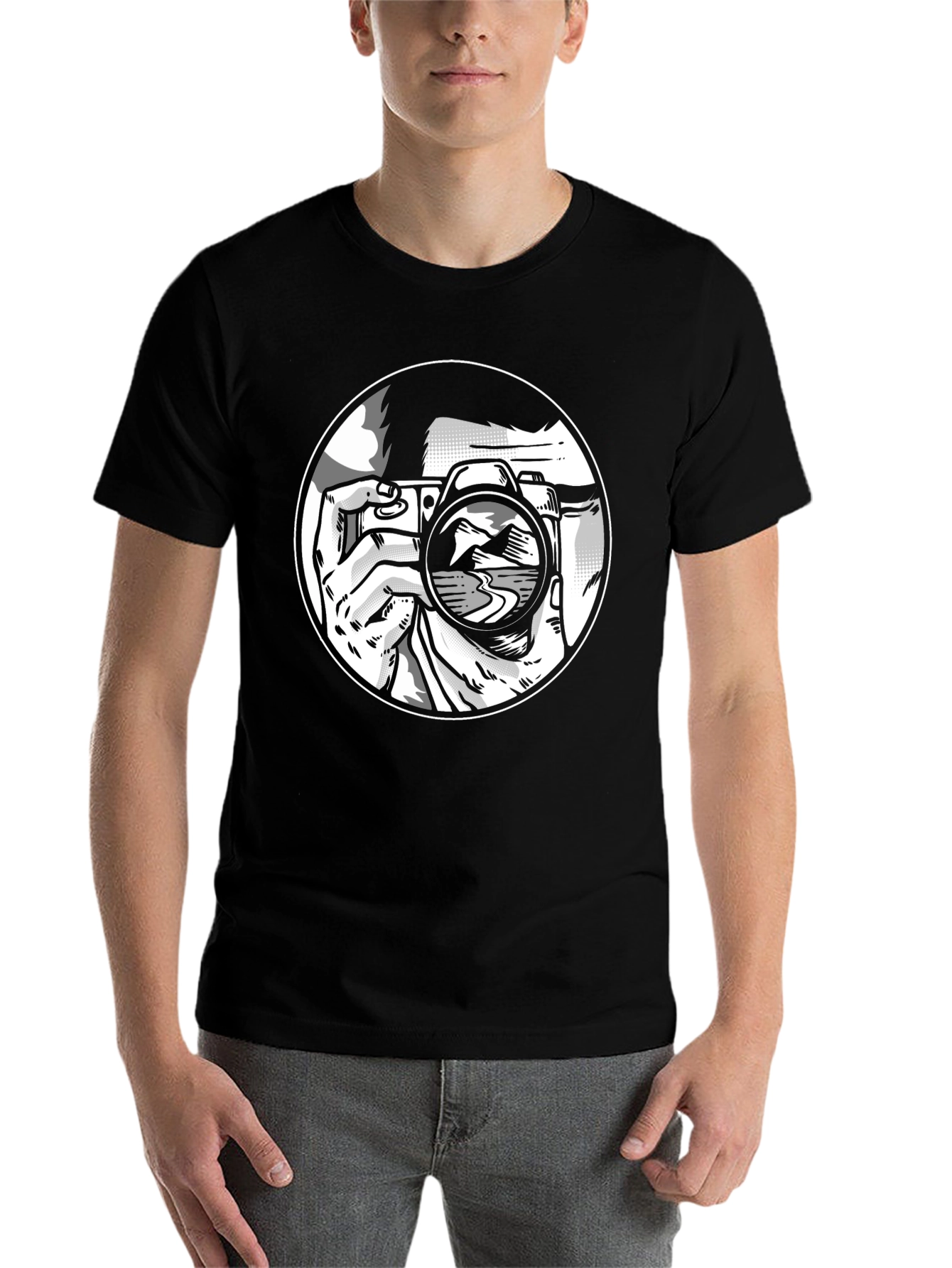 Black Photographer Graphic T-Shirt - Black Crew Neck Tee view 7