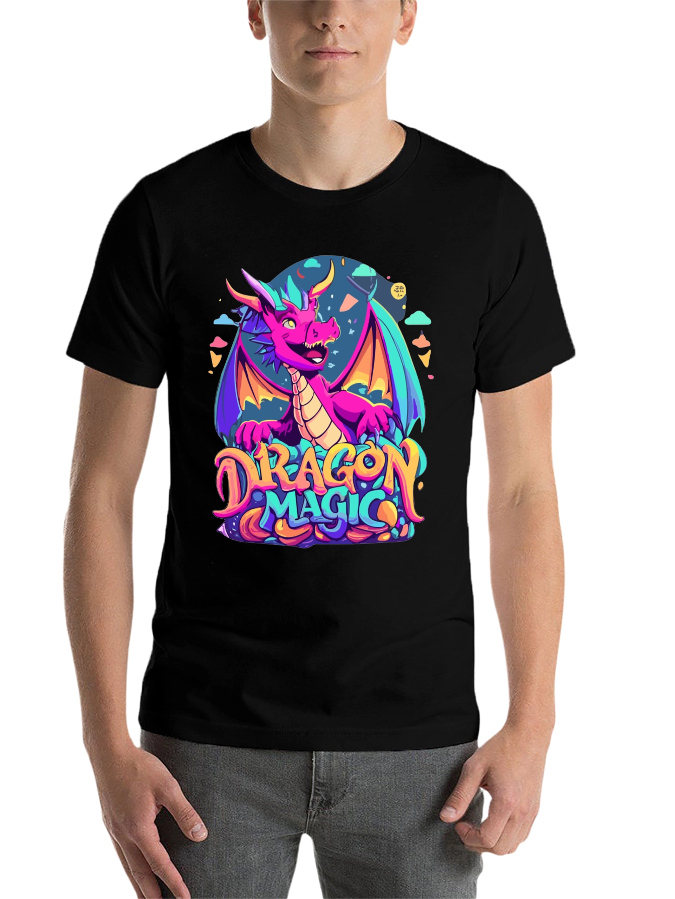 Dragon Magic Graphic Tee - Fantasy Style Black T-Shirt - 7