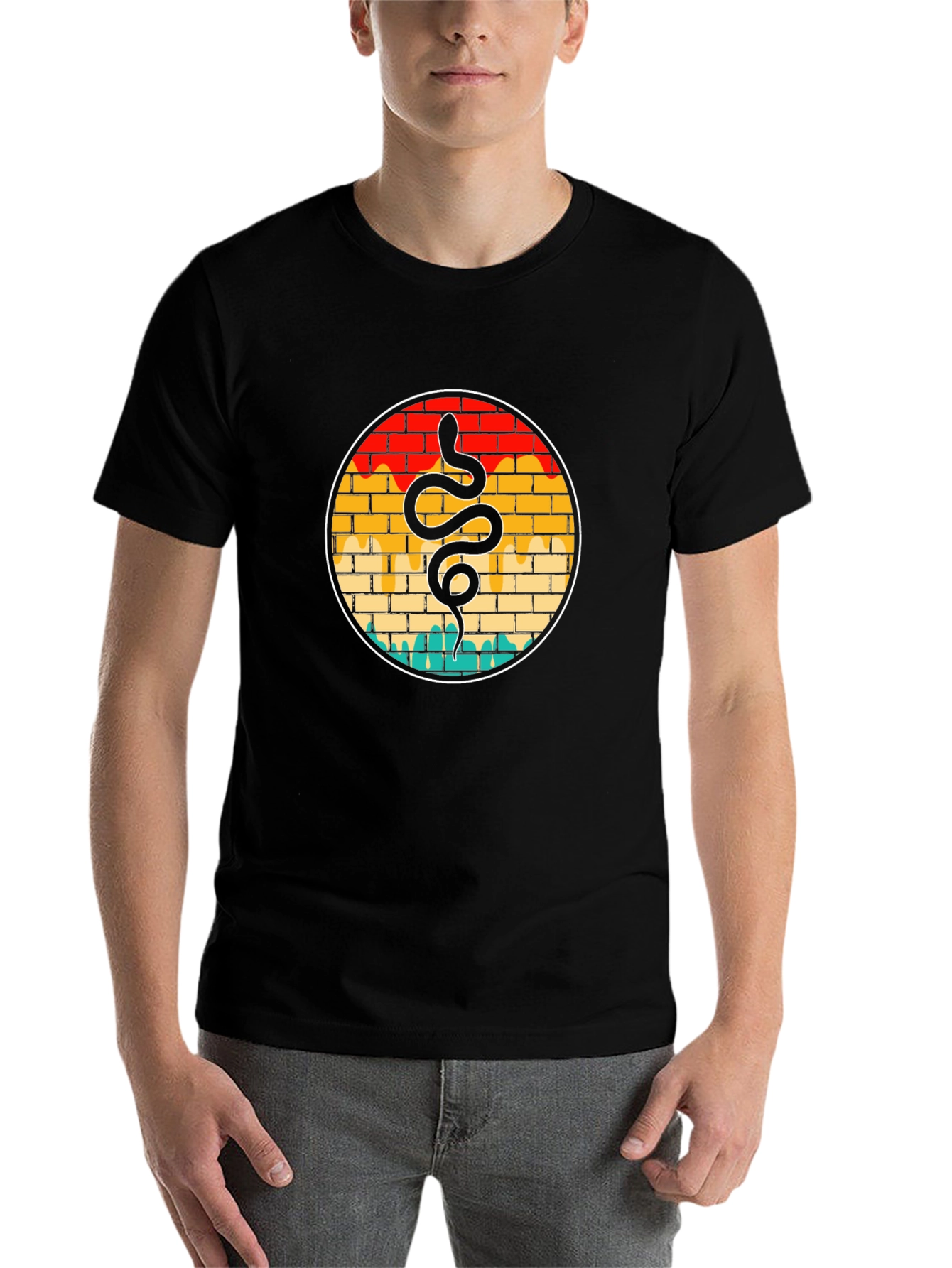 Black Snake Graphic Tee - Retro Brick Wall Design view 7