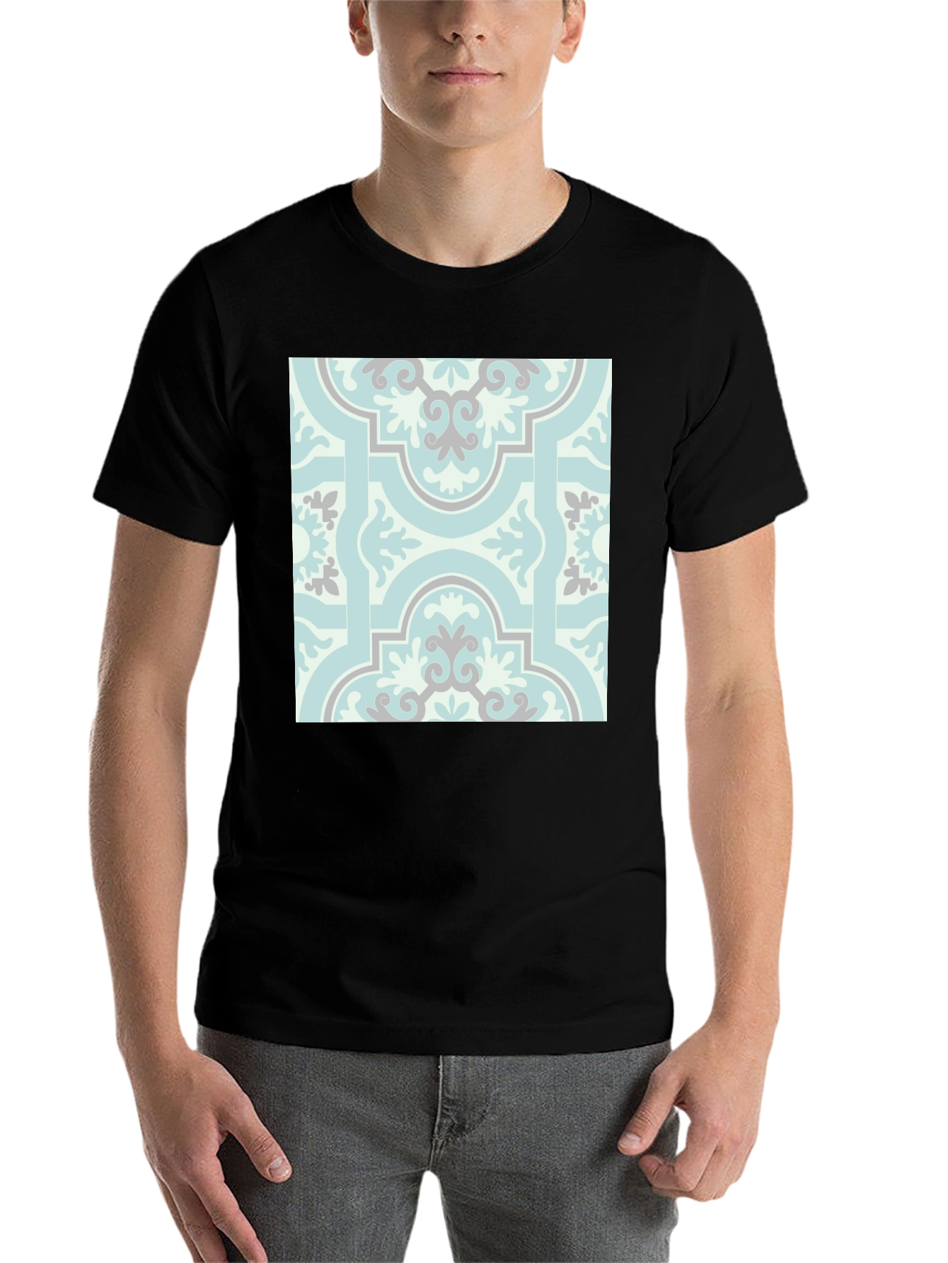 Black Patterned Graphic Tee - Stylish Casual Wear view 7