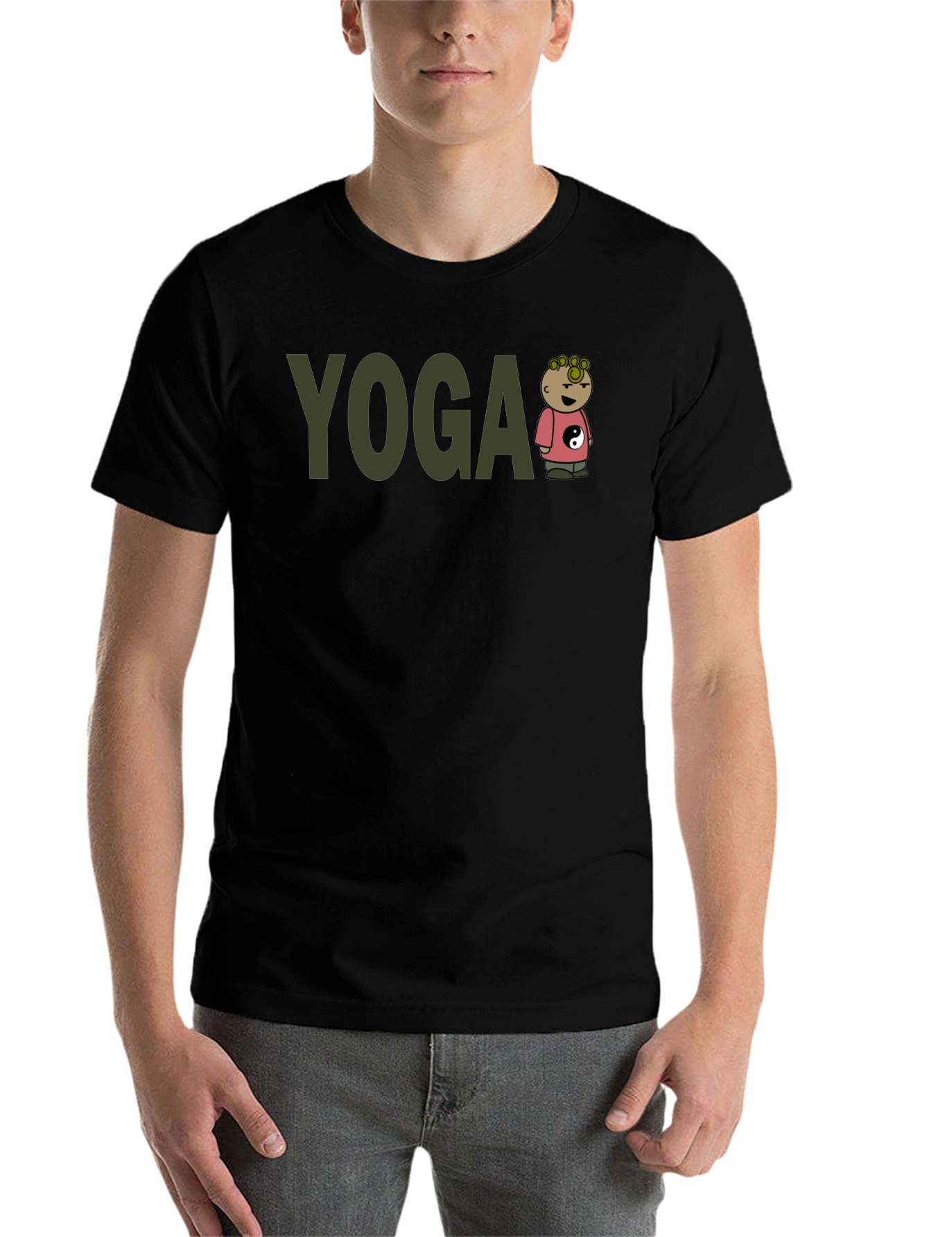 Black Yoga Cartoon Character T-Shirt view 7