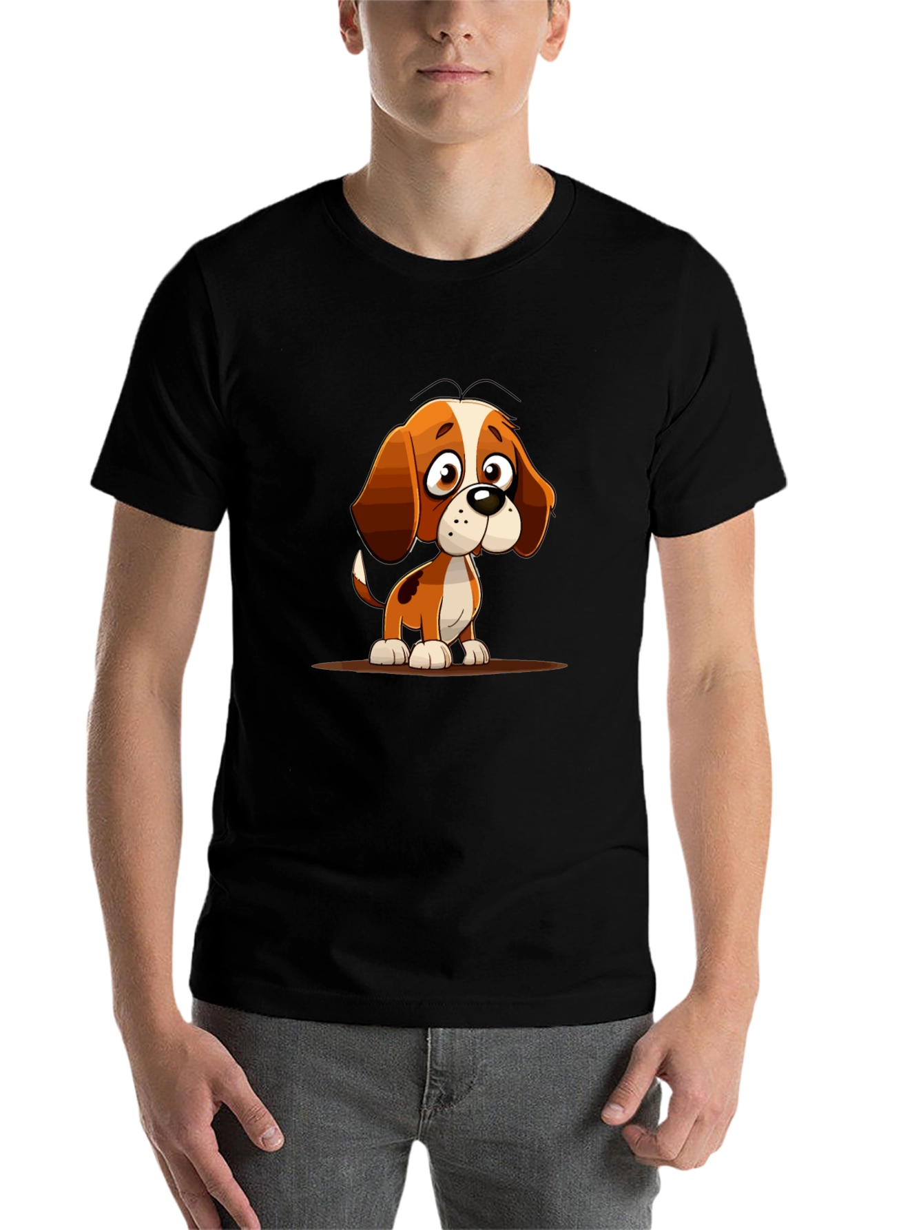 Black Cute Cartoon Dog Graphic Tee - Unisex view 7