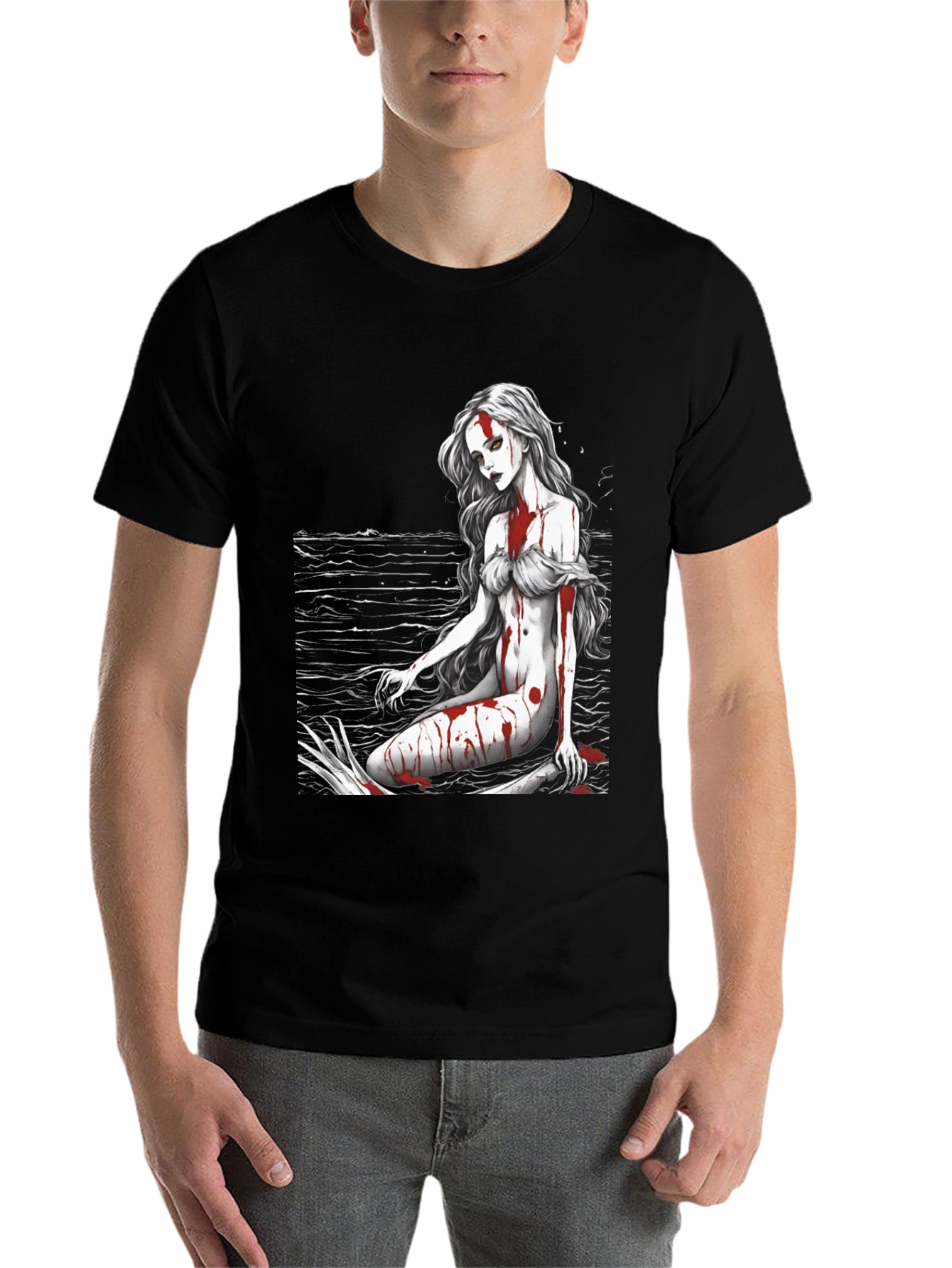 Black Gothic Mermaid Graphic Tee - Black view 7