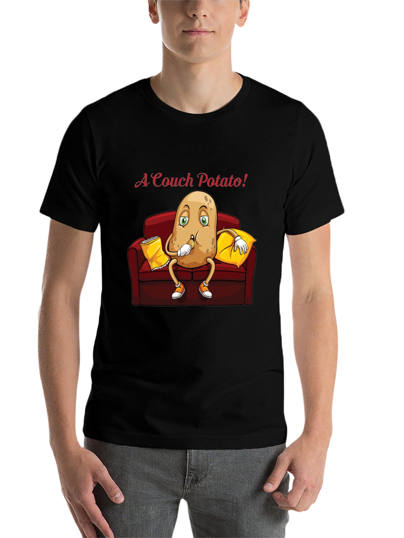 Black Couch Potato T-Shirt - Funny Cartoon Graphic Tee view 7