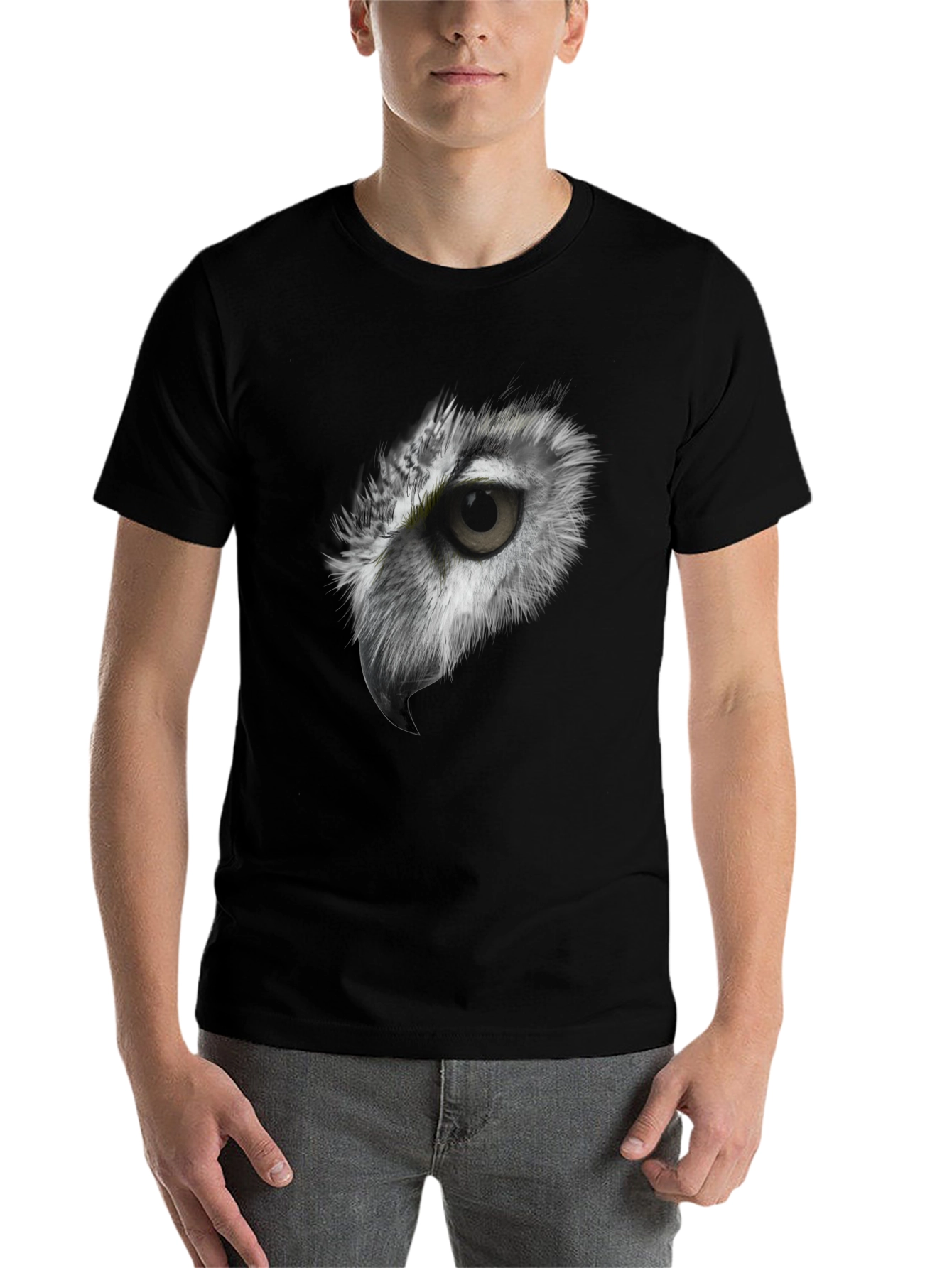 Black Owl Eye Graphic Black T-Shirt - Men's Short Sleeve Tee view 7