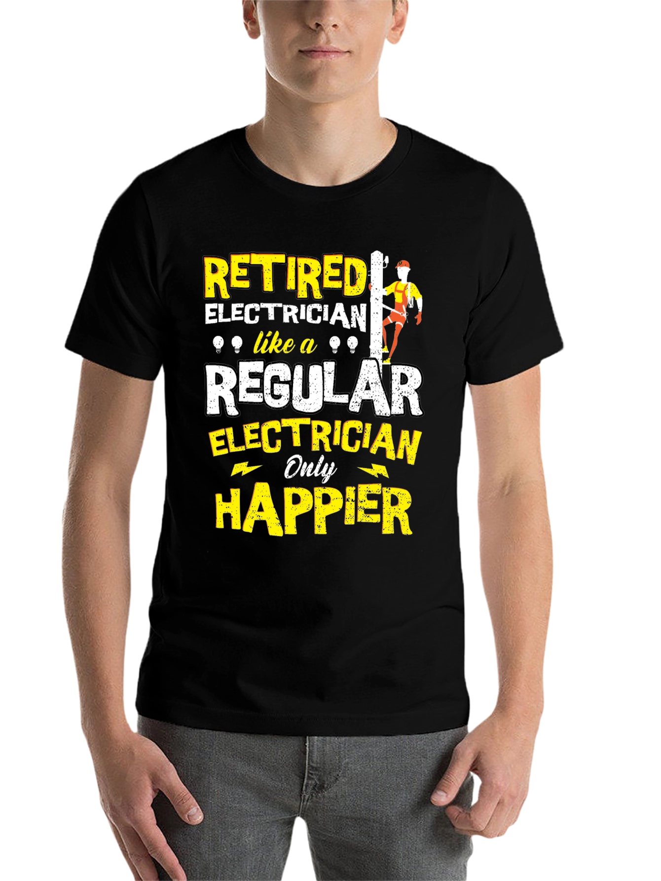 Black Retired Electrician Humor T-Shirt view 7