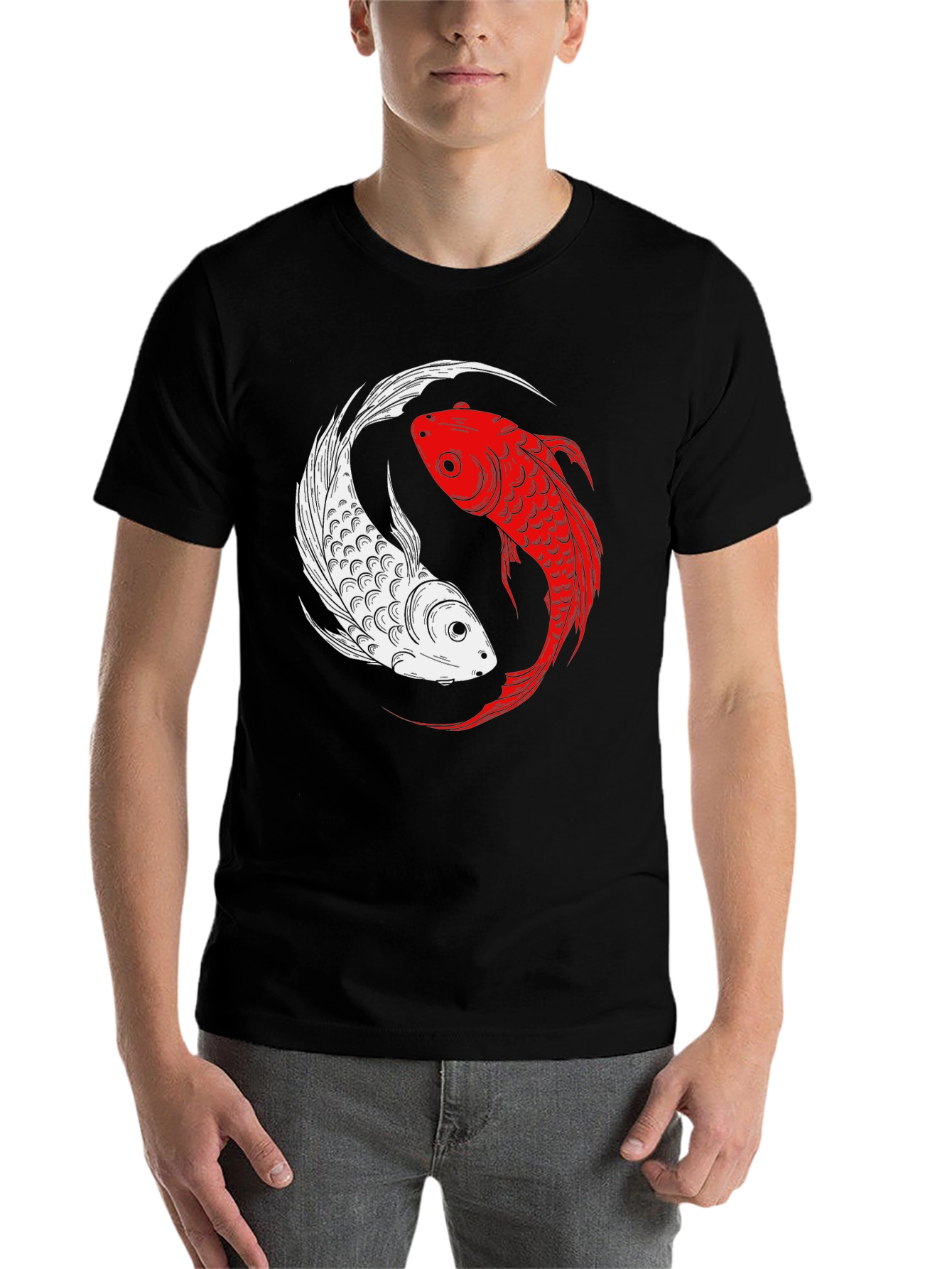 Black Yin Yang Koi Fish Graphic T-Shirt view 7